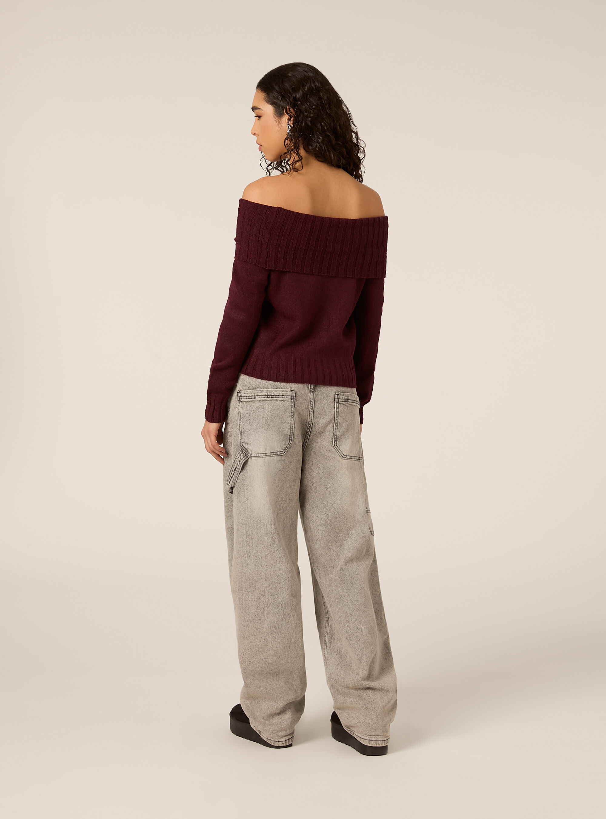 Maglia con spalle scoperte bardot, BO2 BORDEAUX MEDIUM