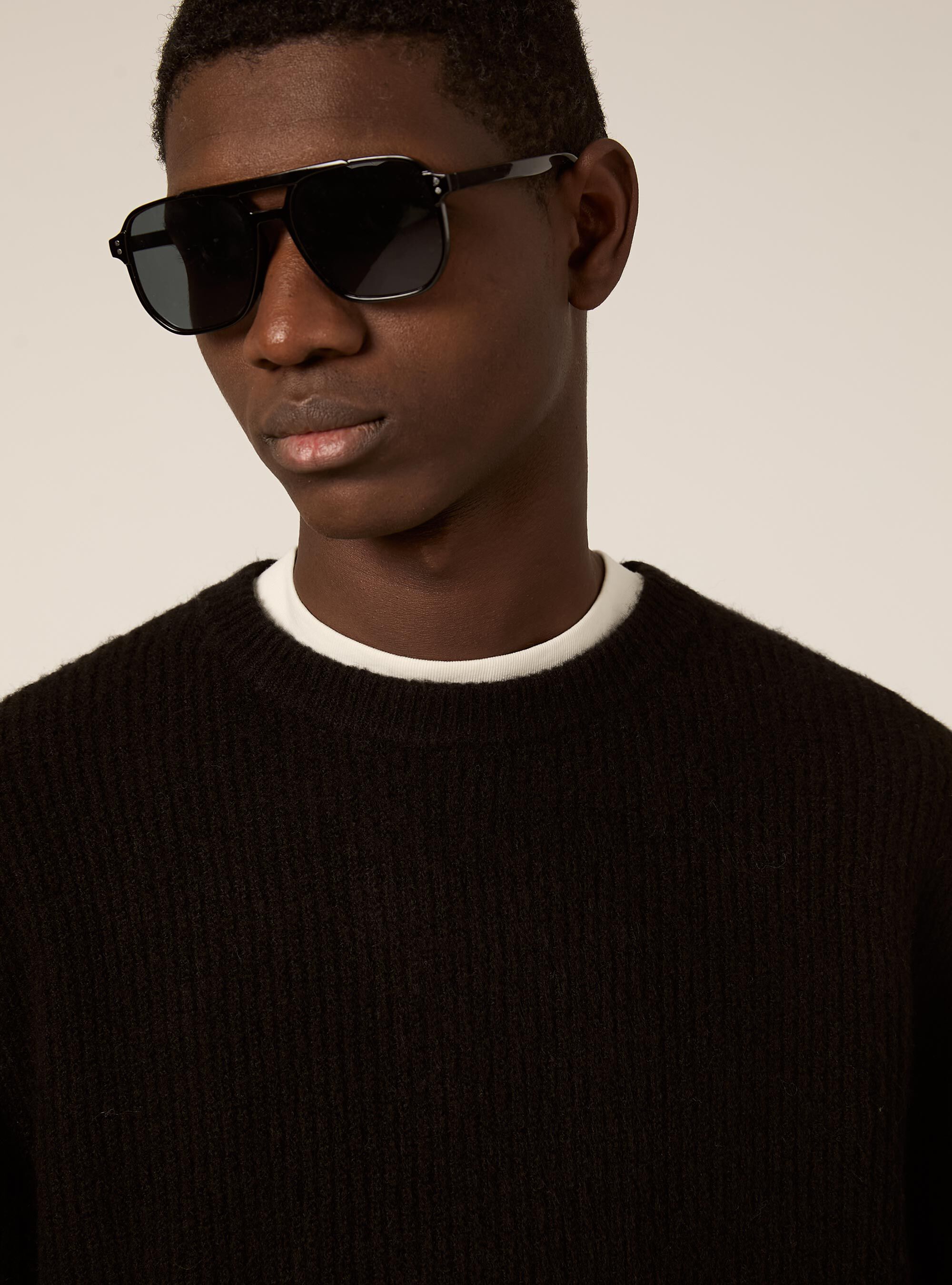 English ribbed crew neck jumper, BK1 BLACK