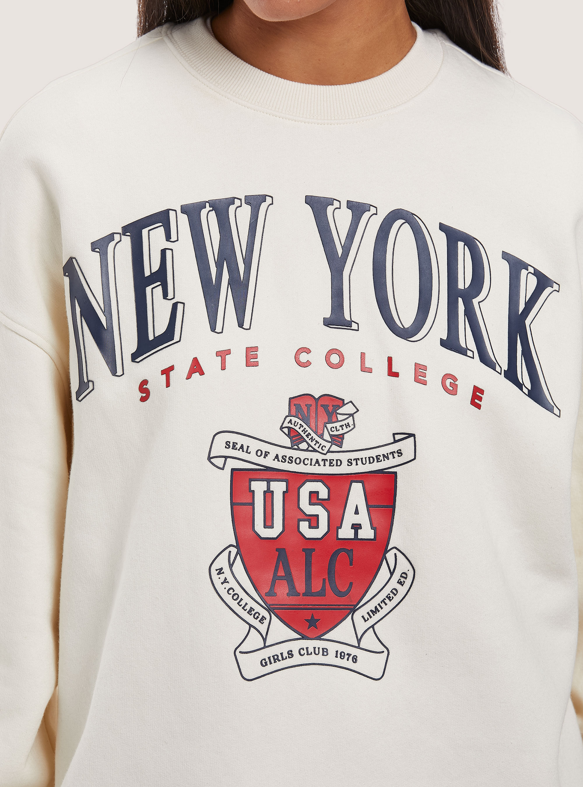 Sweatshirt with oversize college print, WH1 OFF WHITE