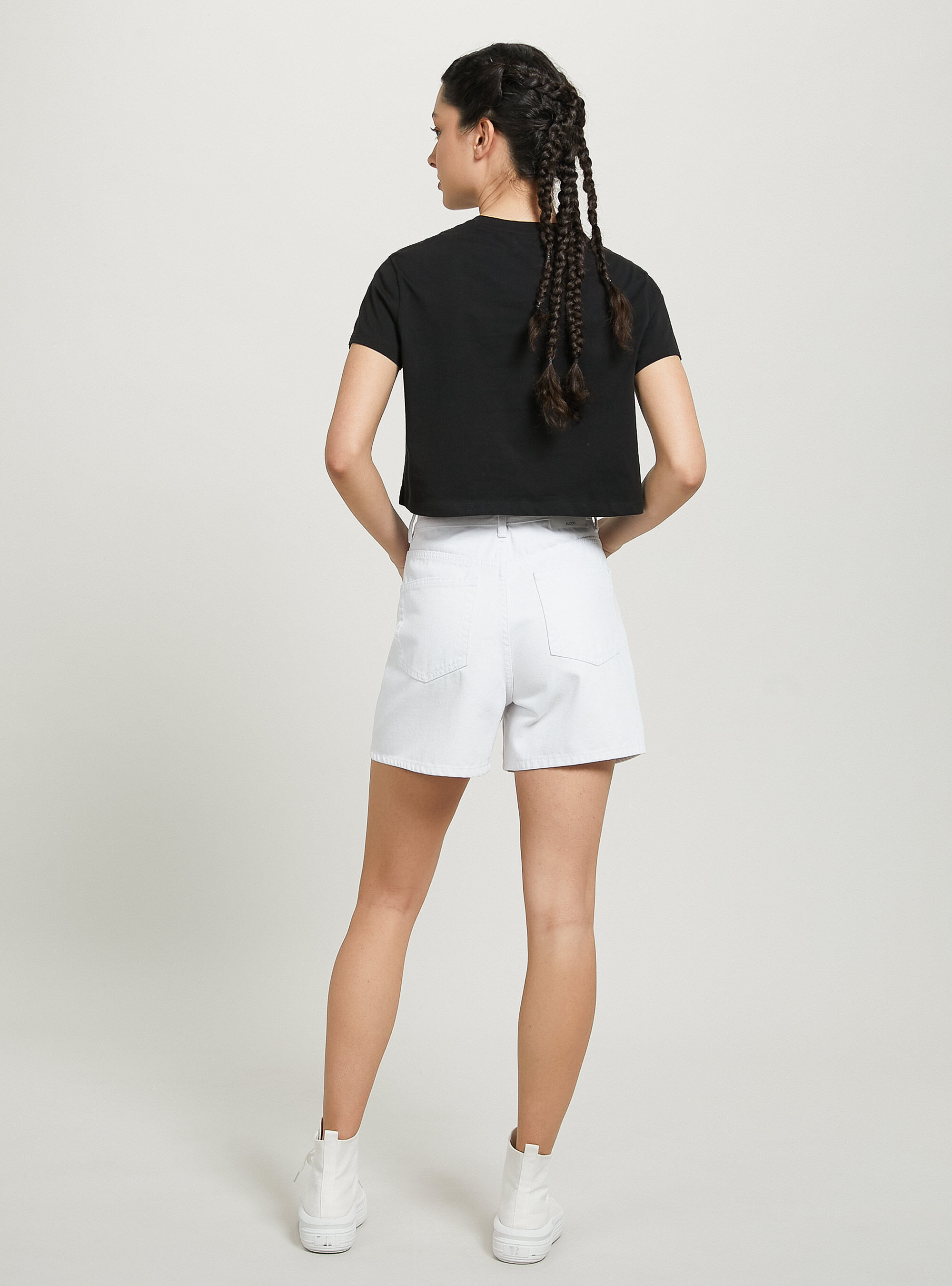 Short mom high waist, D099 WHITE