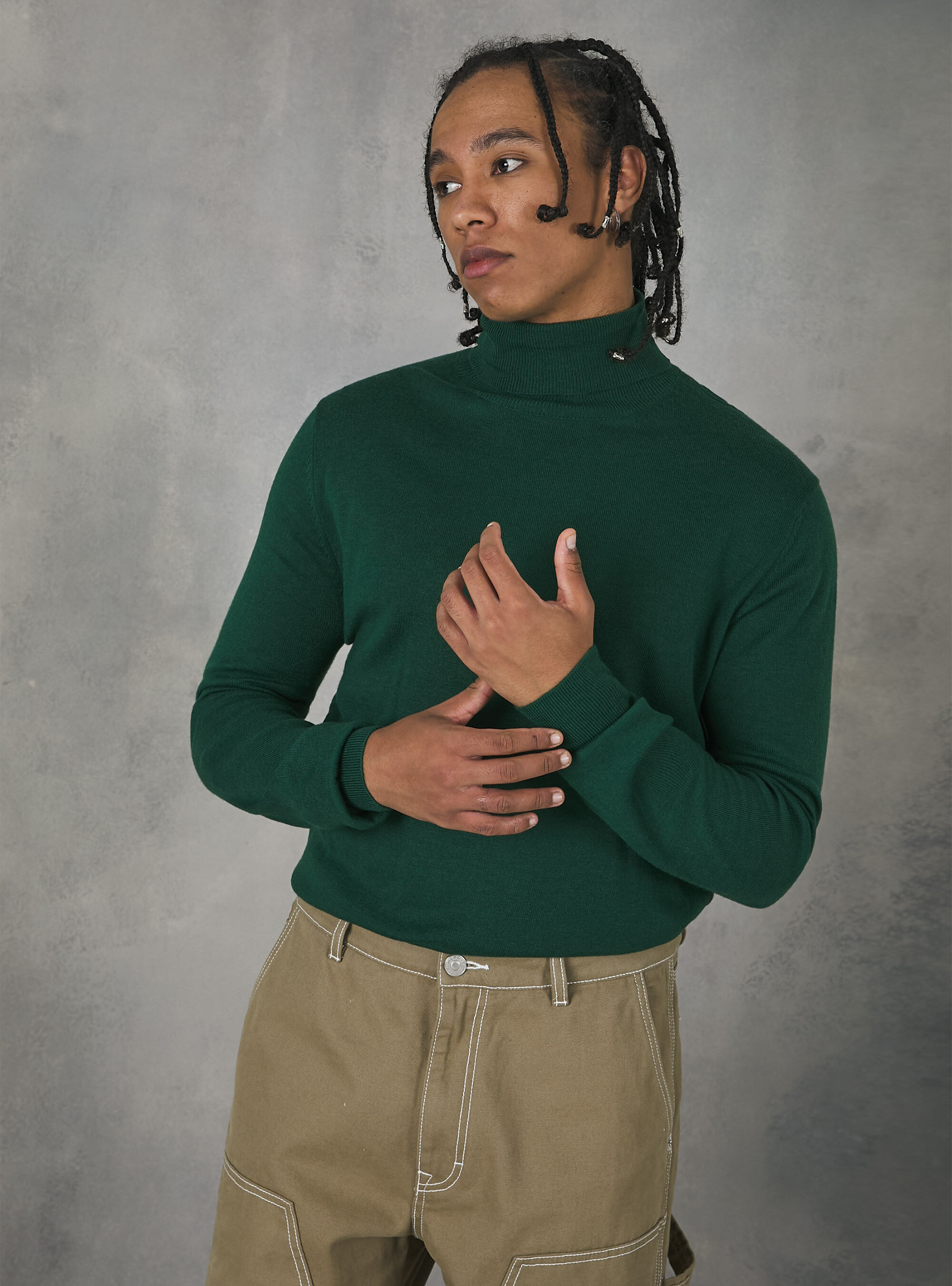 Suave jersey de cuello alto, GN1 GREEN DARK