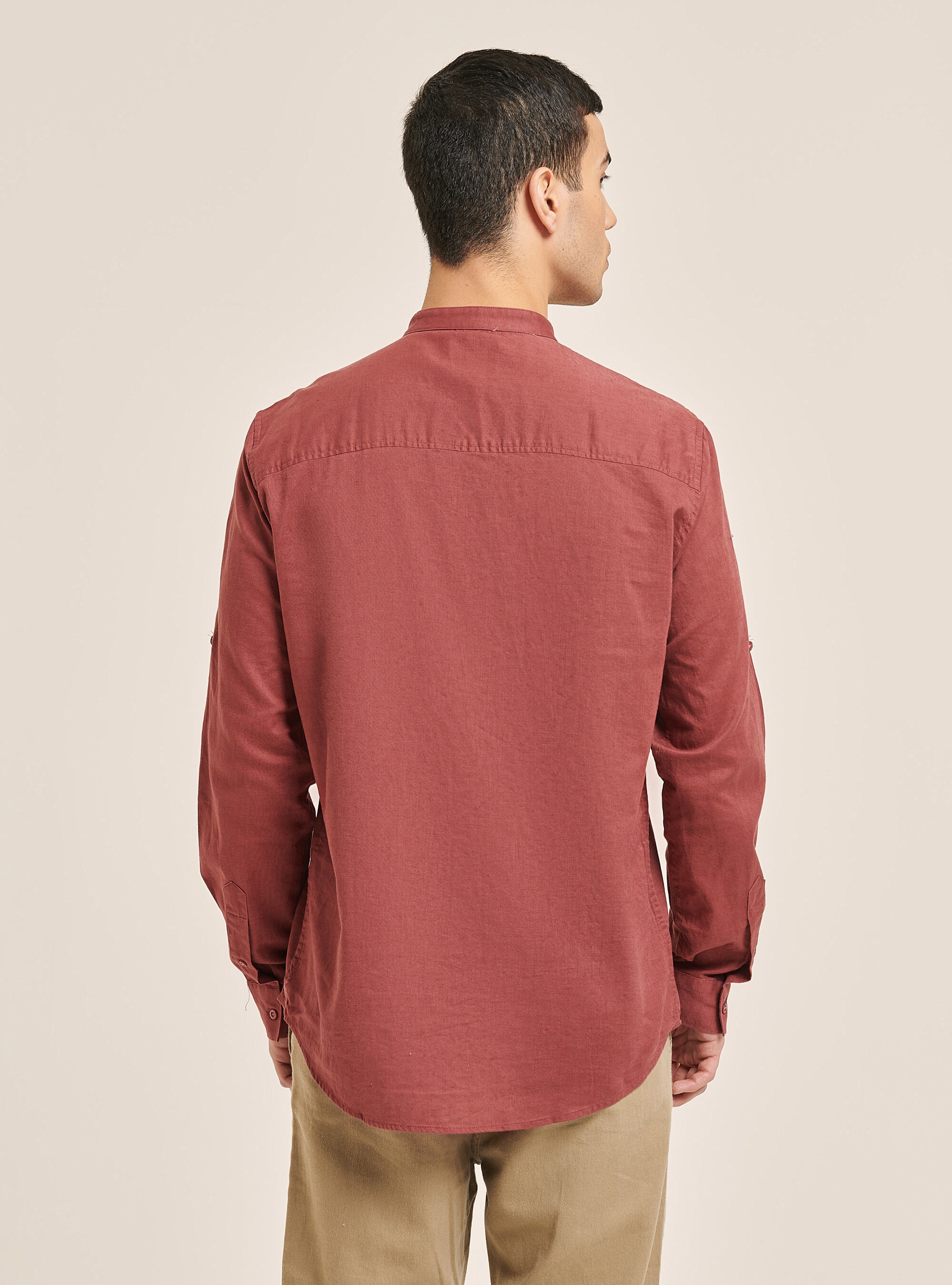 Shirt with korean collar in linen blend, C0306 ONION