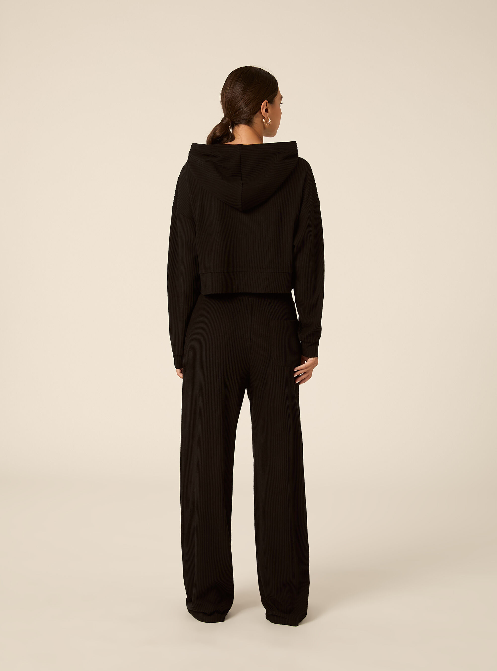 Jogger wide leg a coste, BK1 BLACK