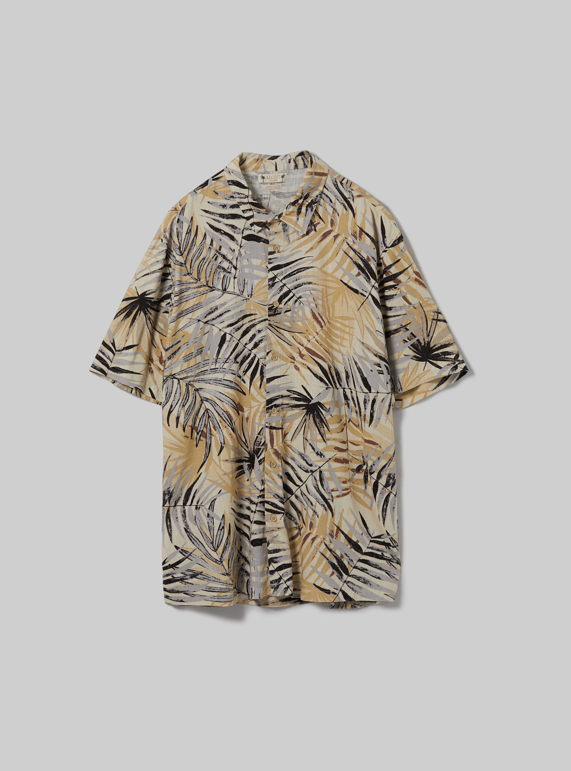 Linen blend shirt with tropical print, BG2 BEIGE MEDIUM