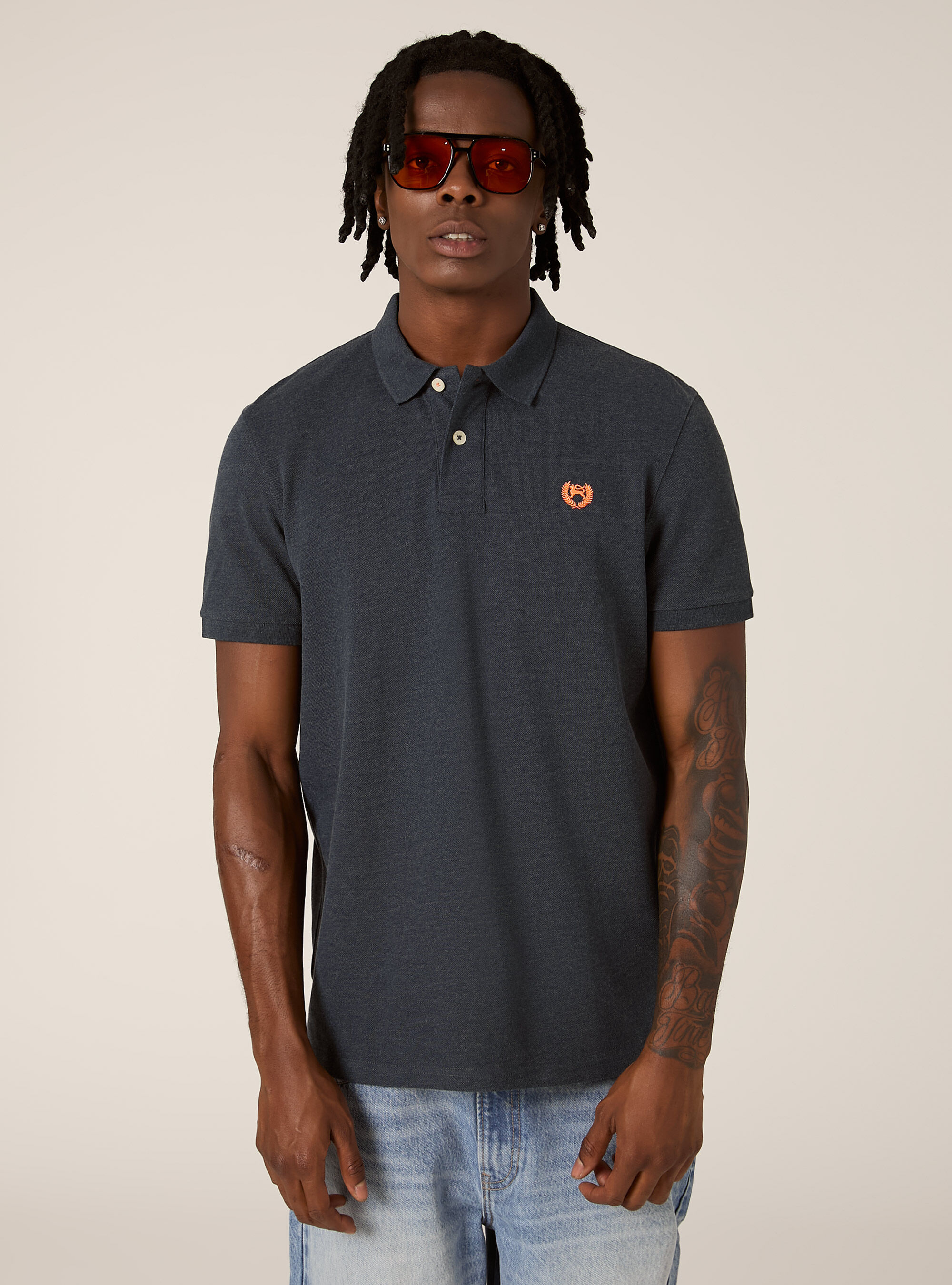 Polo de piqu&eacute; de algod&oacute;n con bordado, MBL2 BLUE MEL MED