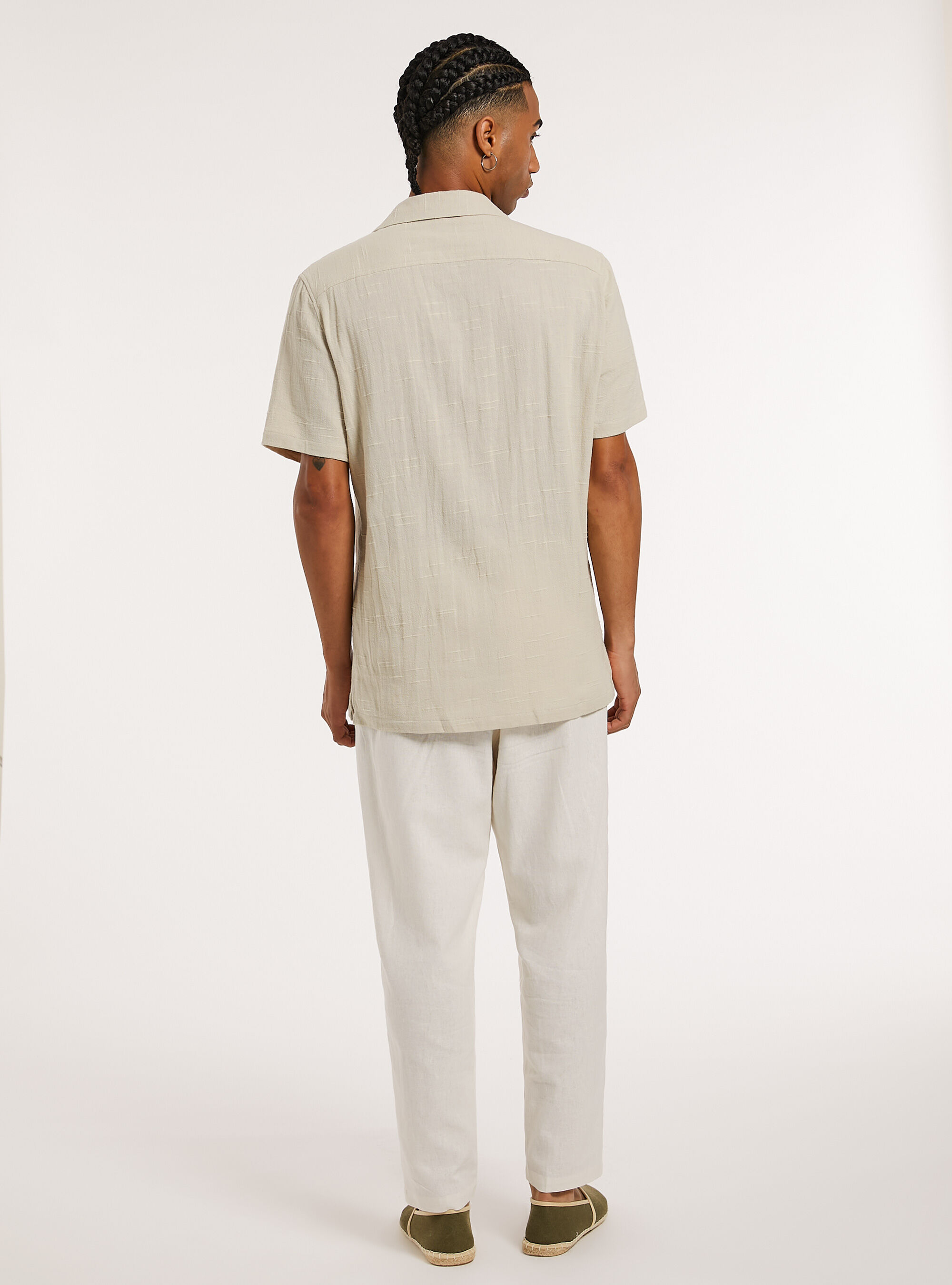 Camicia in misto lino a maniche corte, BG3 BEIGE LIGHT