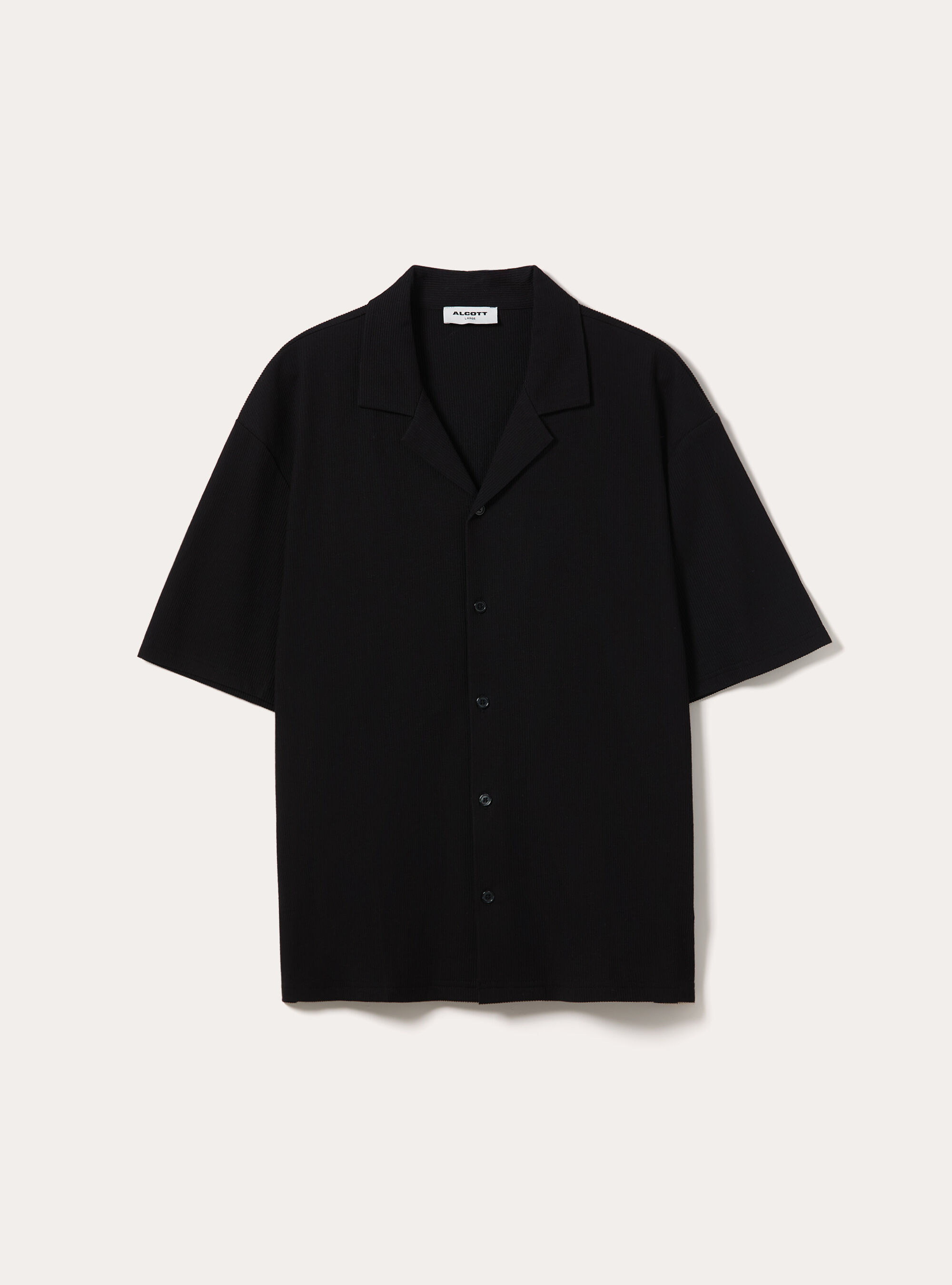 Knit Regular Fit Bowling Shirt, BK1 BLACK