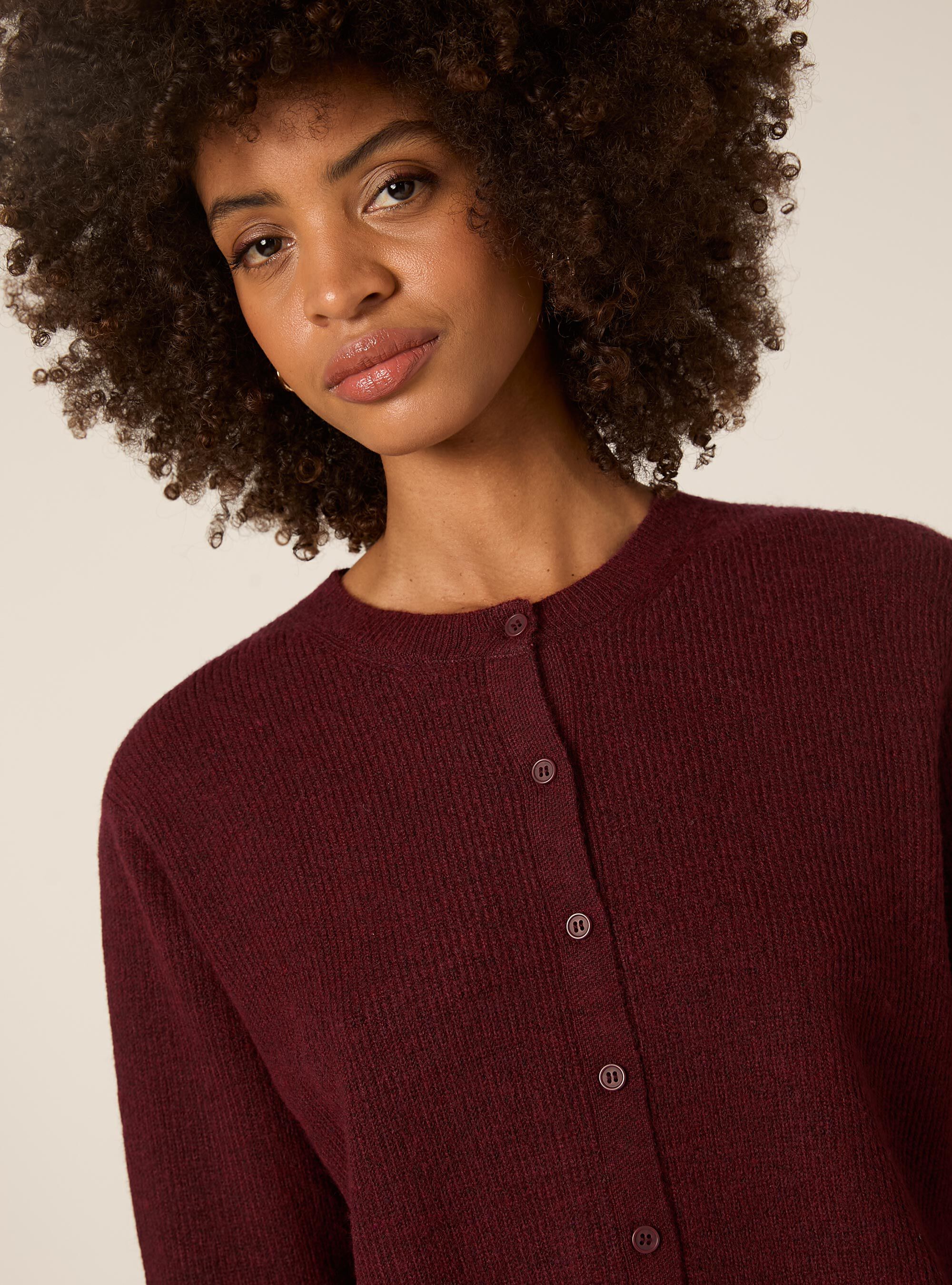 Ribbed knit cardigan with buttons, BO2 BORDEAUX MEDIUM