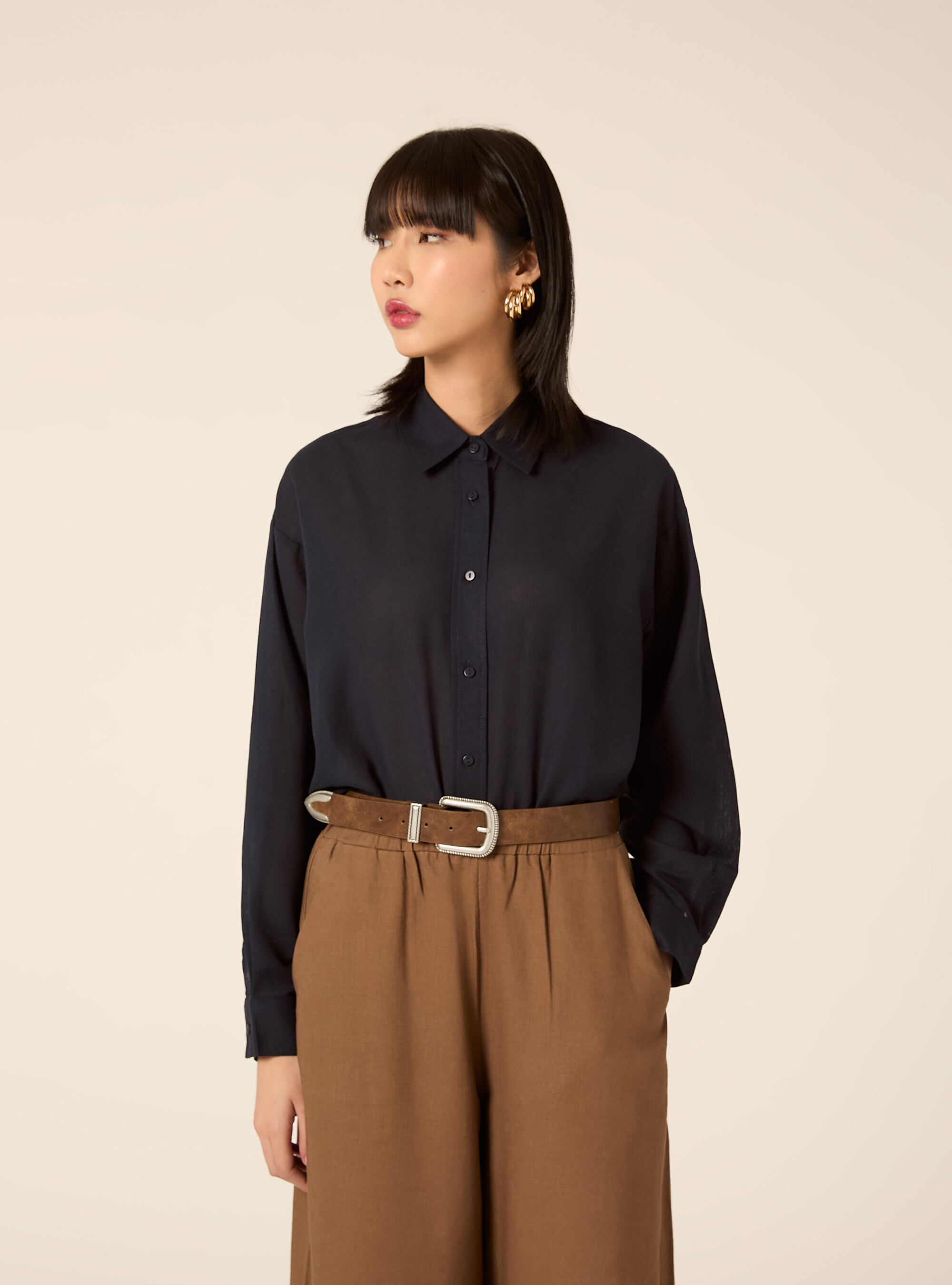 Camicia in misto lino tinta unita