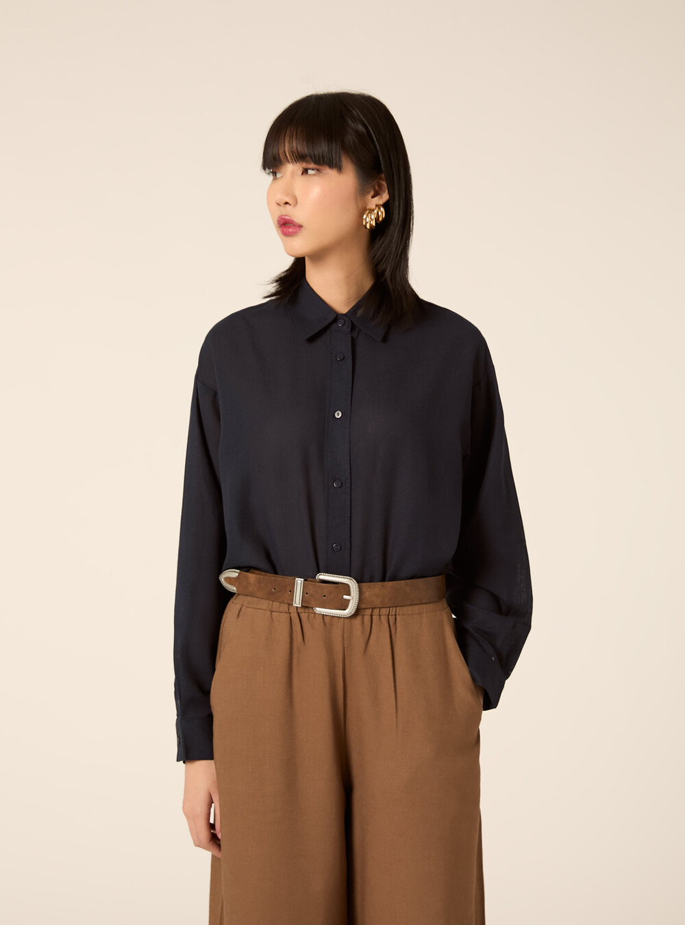 Linen-blend shirt, NA1 NAVY DARK