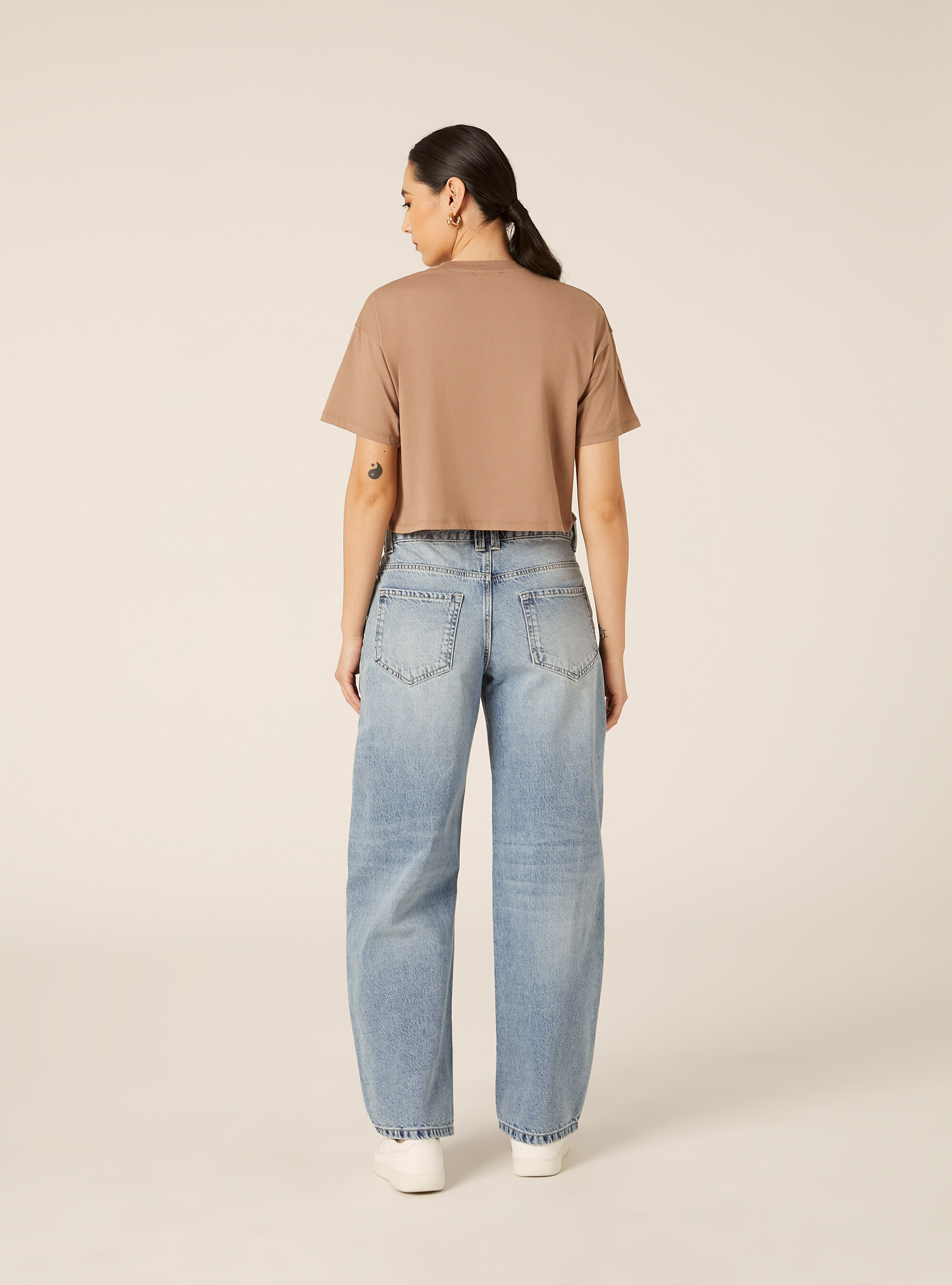 T-shirt crop over tinta unita, BR3 BROWN LIGHT