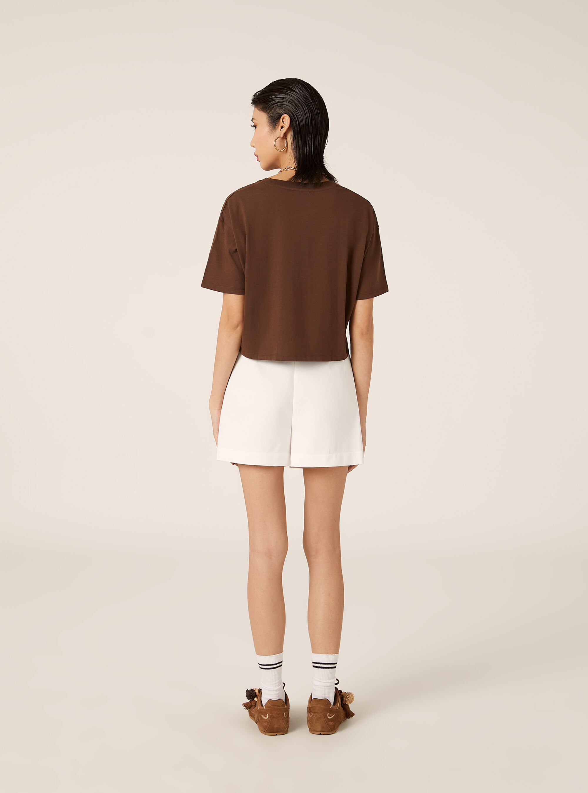 T-shirt crop over tinta unita, BR2 BROWN MEDIUM