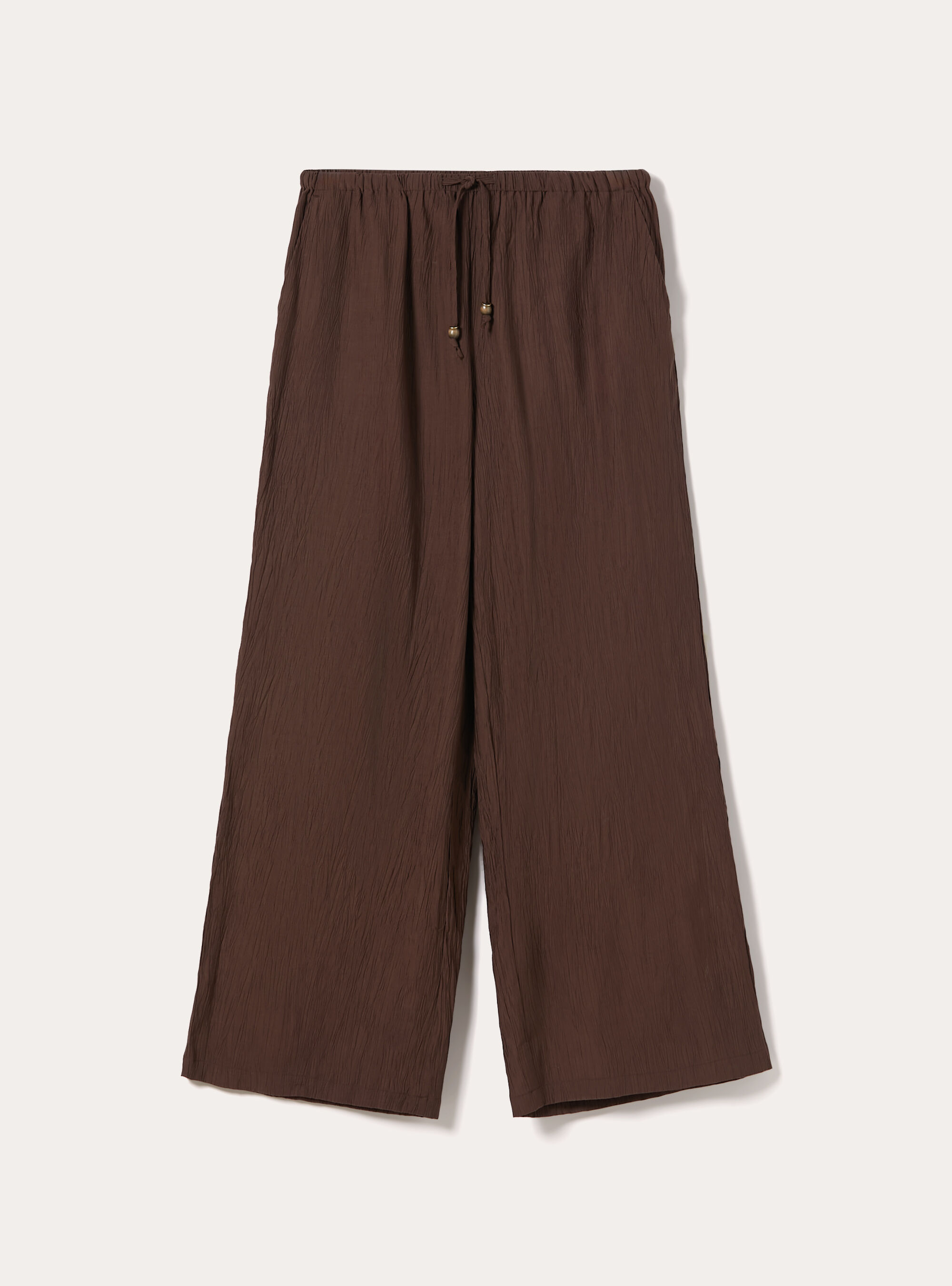 Pantaloni ampi con vita elasticizzata in crepe, MARRONE MEDIO