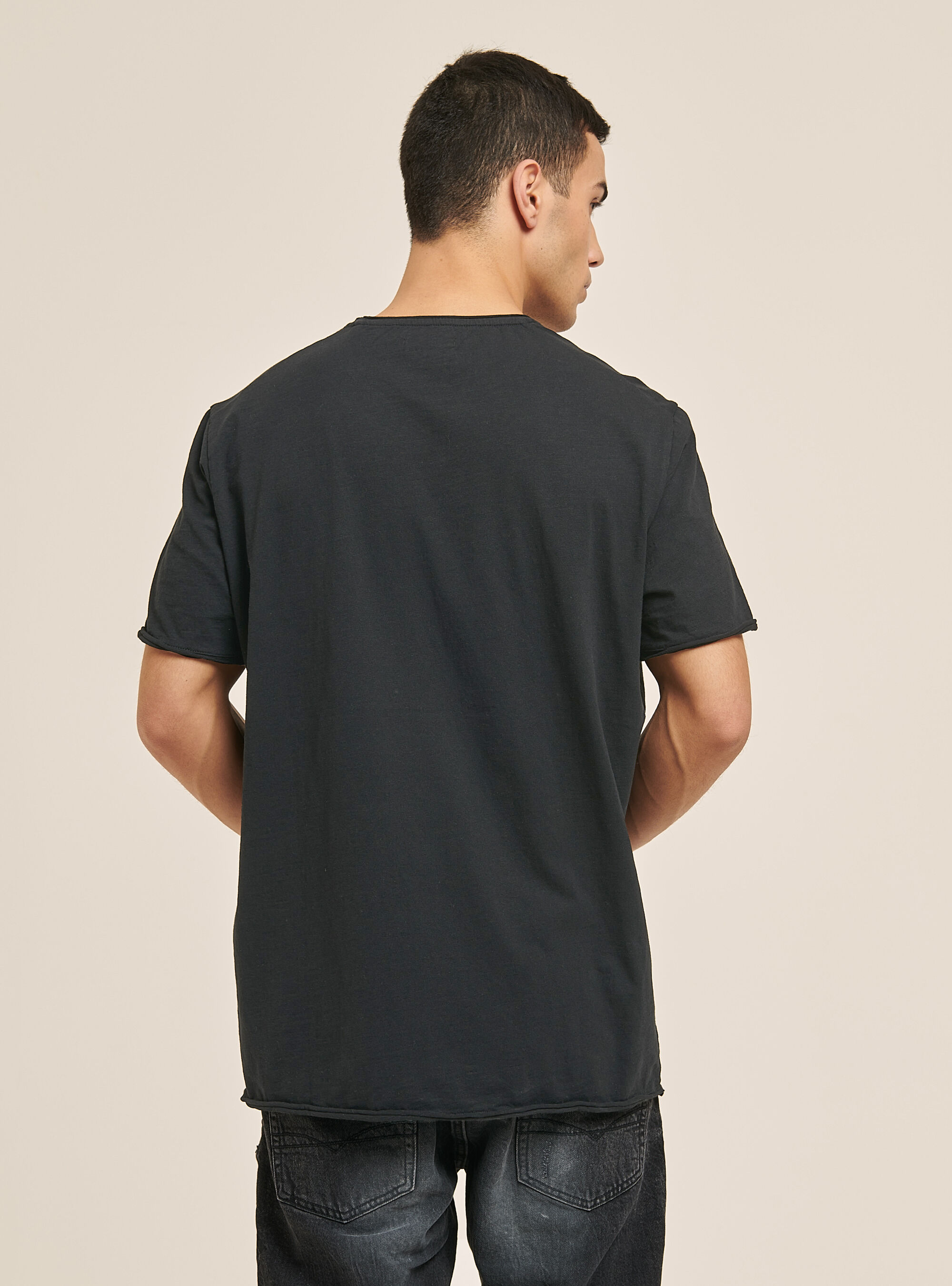T-shirt en coton coup&eacute; &agrave; vif, BK3 BLACK CHARCOAL