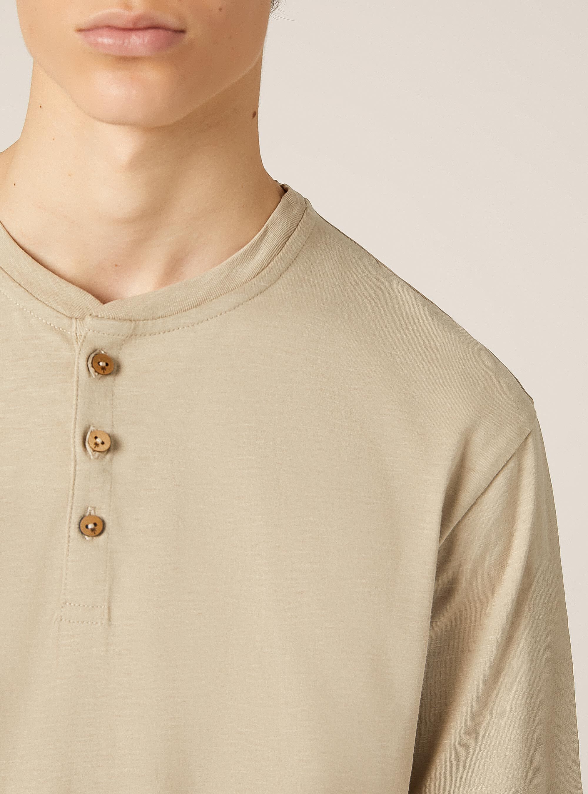 Serafino-T-Shirt aus Baumwolle, BG2 BEIGE MEDIUM