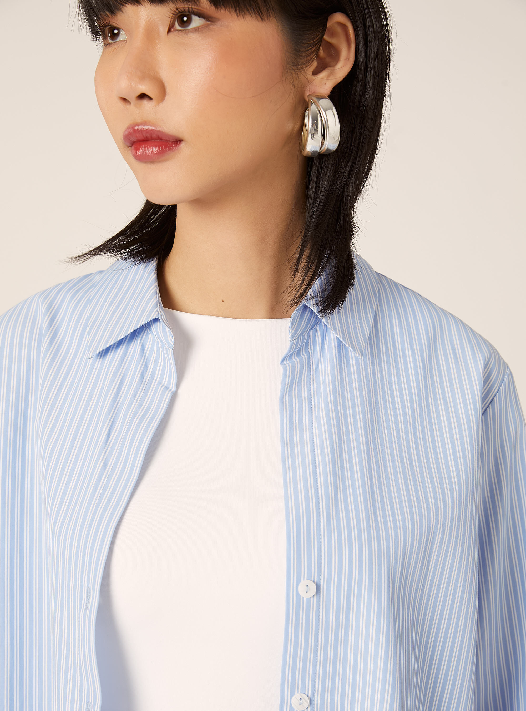 Striped poplin shirt, AZ3 AZURE LIGHT