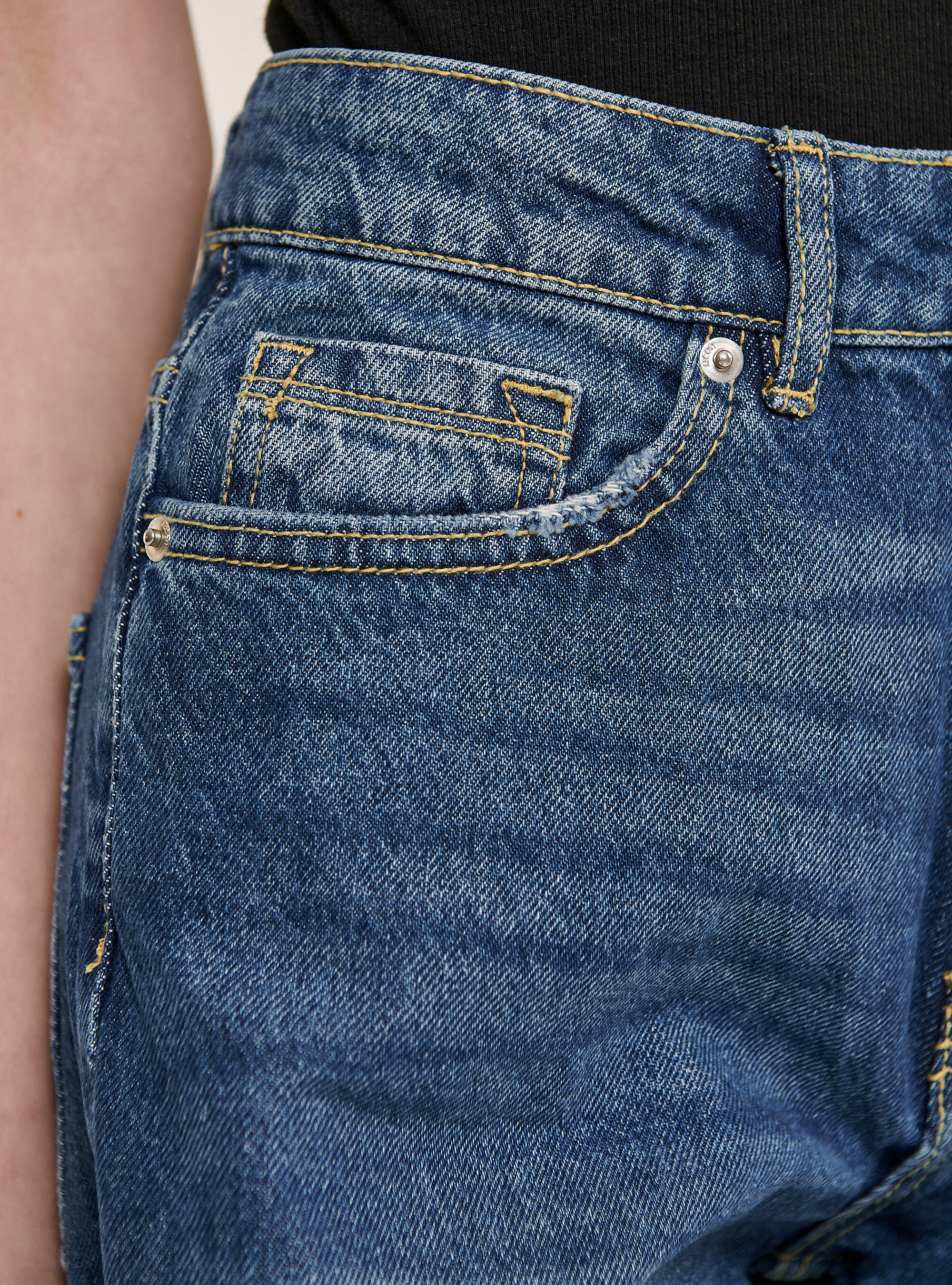 Jean cropped straight fit taille haute, C218 BLUE NAVY