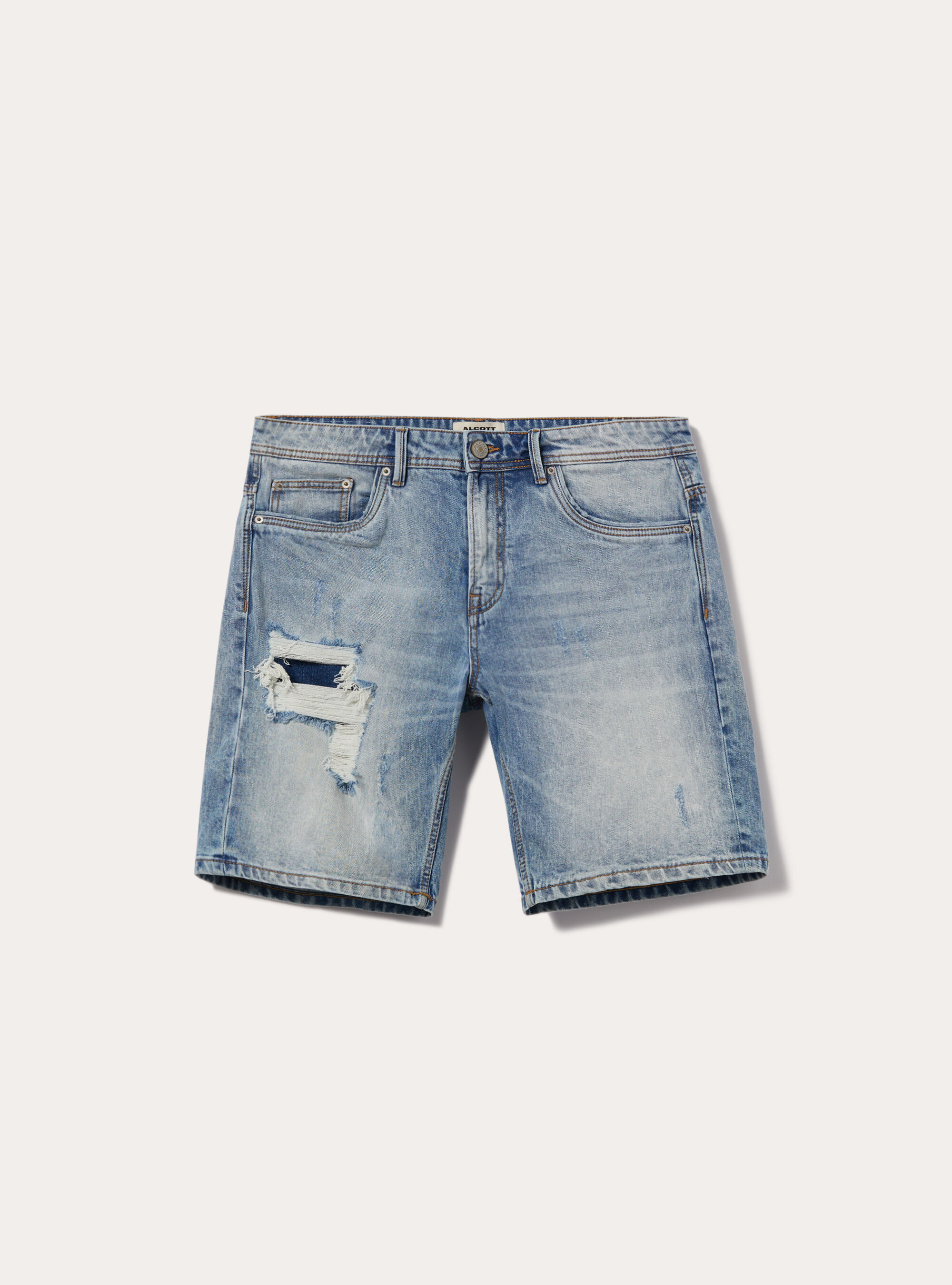 Bermuda en denim stretch &agrave; coupe &eacute;troite avec d&eacute;chirures, D005 LIGHT BLUE