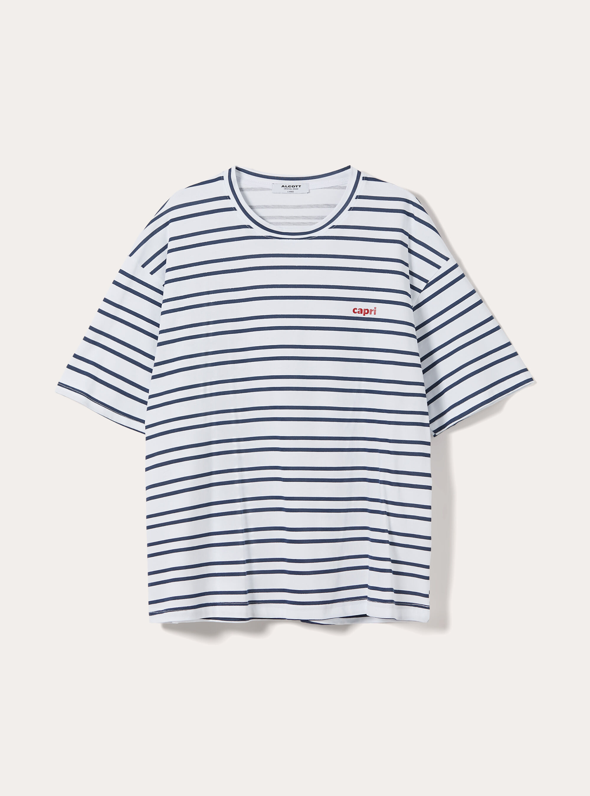 T-shirt boxy a righe con stampa capri, NA2 NAVY MEDIUM