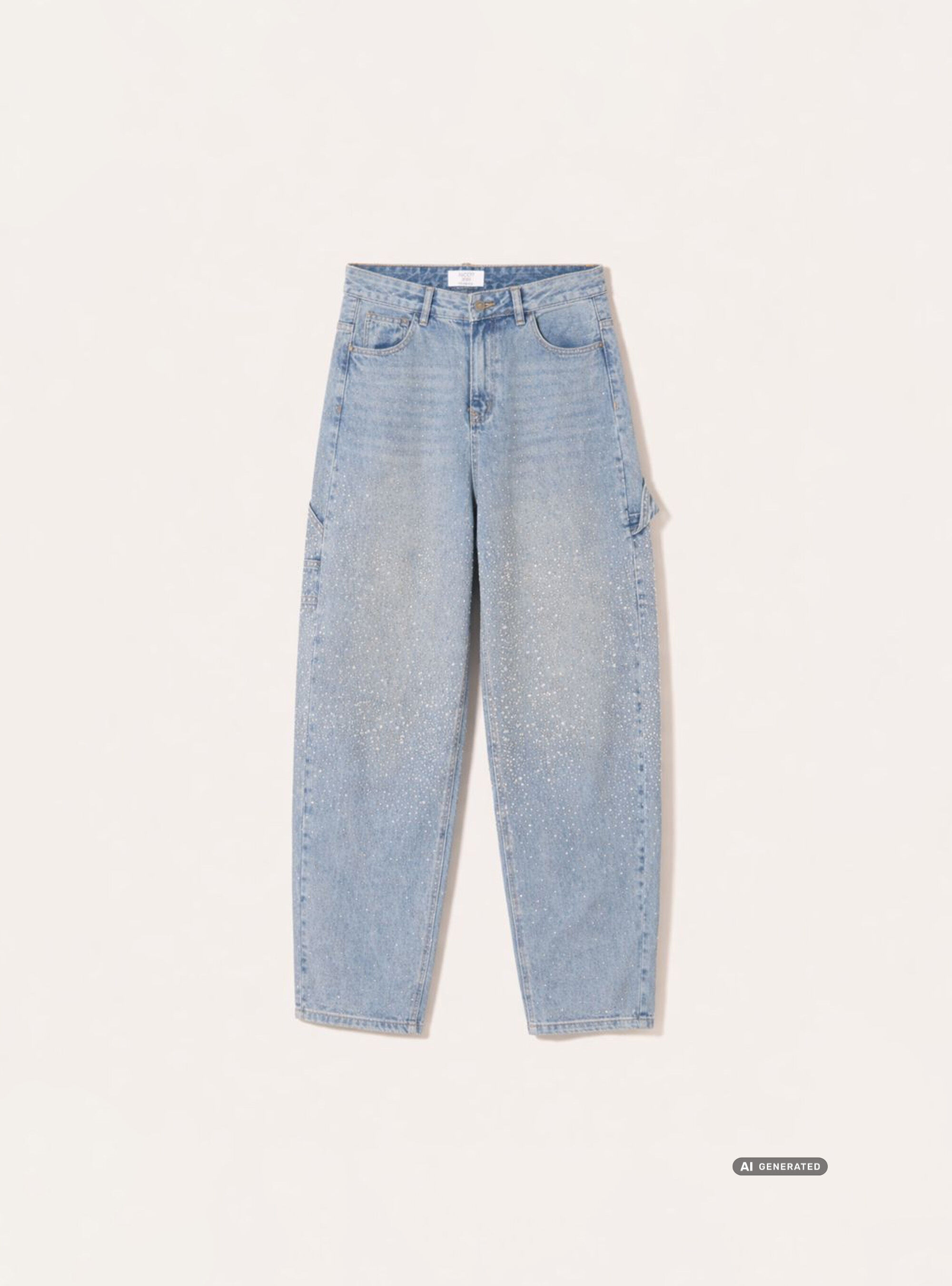 Jeans baggy carpenter avec strass, D006 AZURE