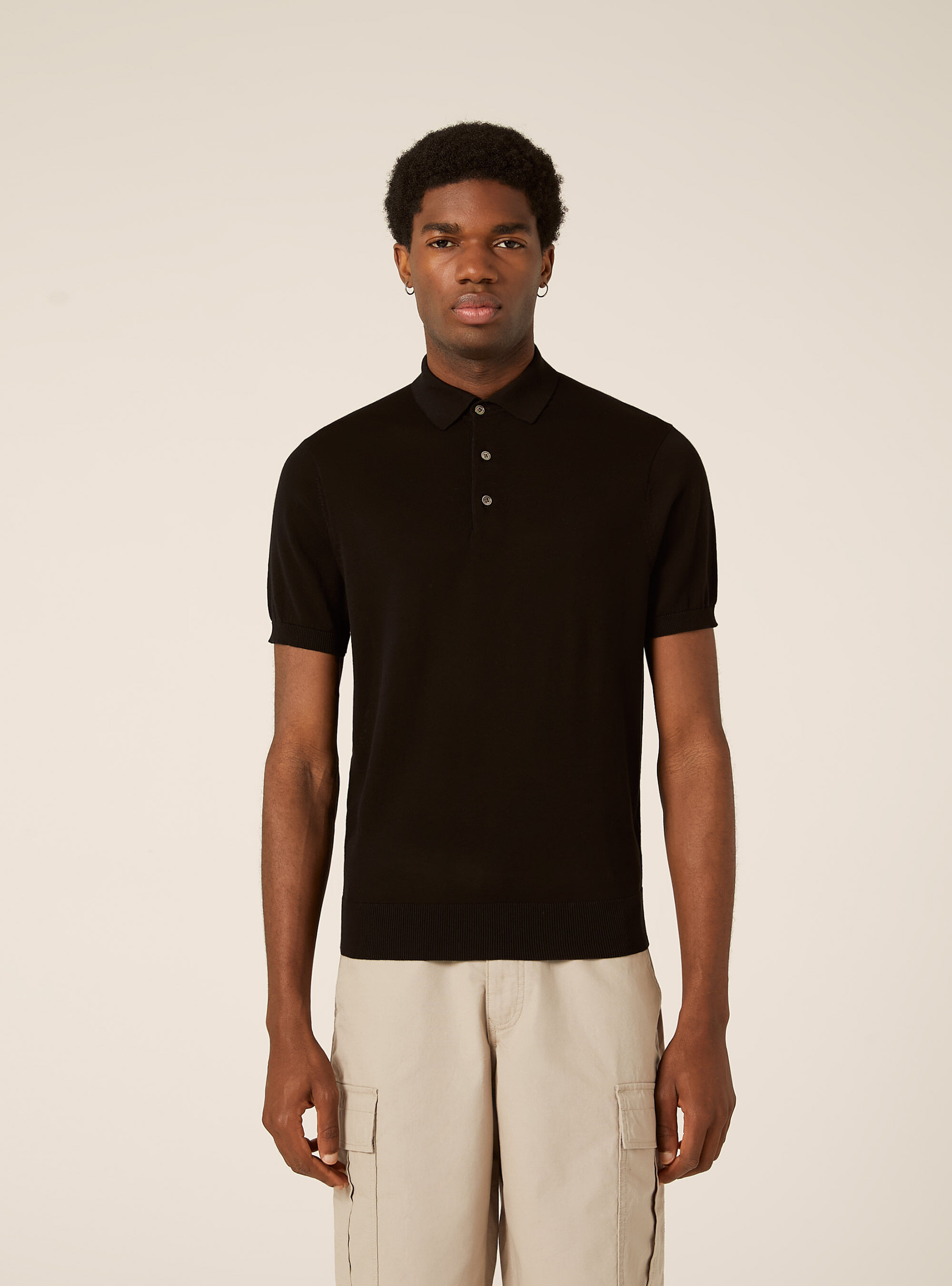 Extrafine cotton knit polo shirt, BK1 BLACK