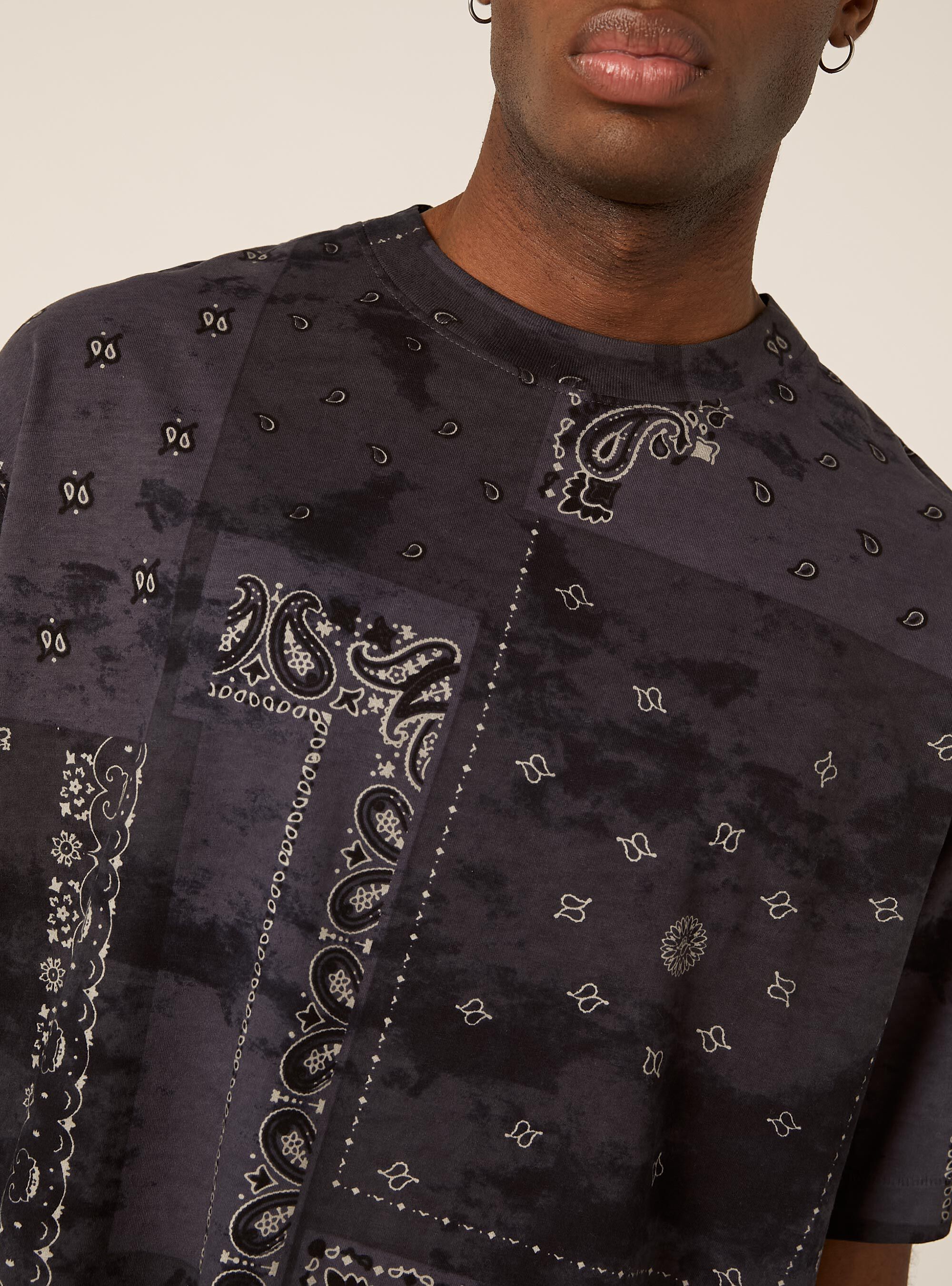 Patchwork Bandana Print Oversized T-Shirt, NA1 NAVY DARK
