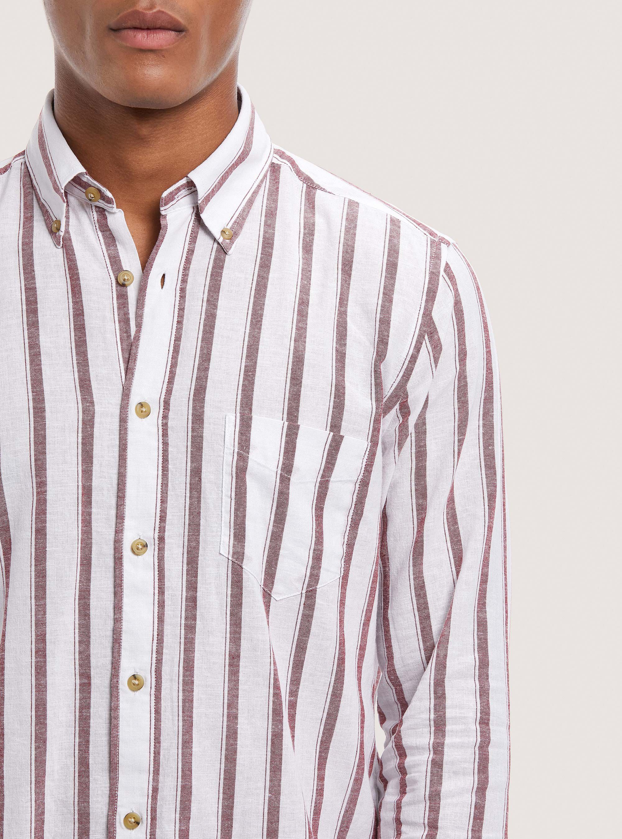 Camicia in misto lino rigata, C0333 BORDEAUX