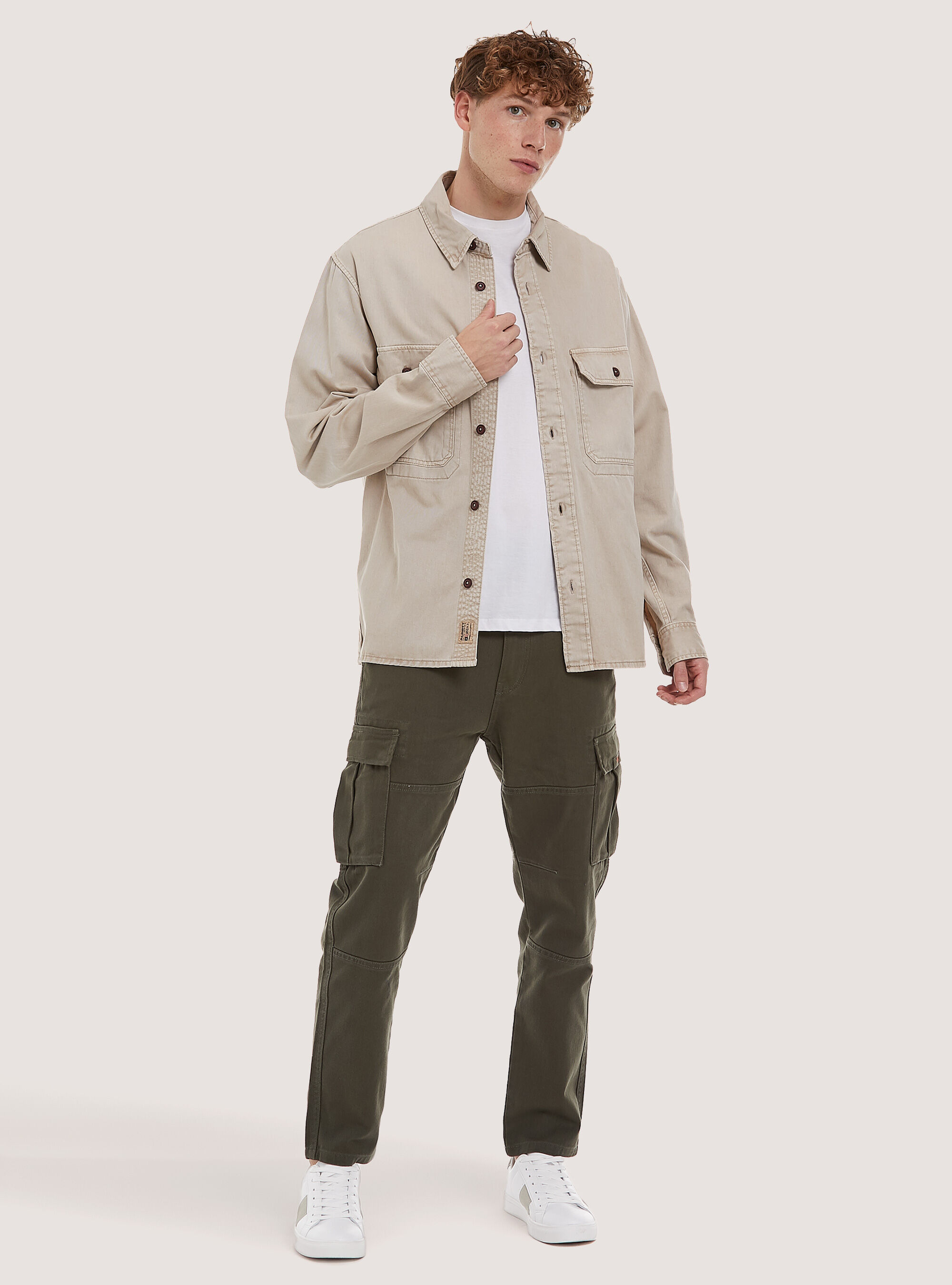 Army shirt with large pockets in cotton, BG3 BEIGE LIGHT