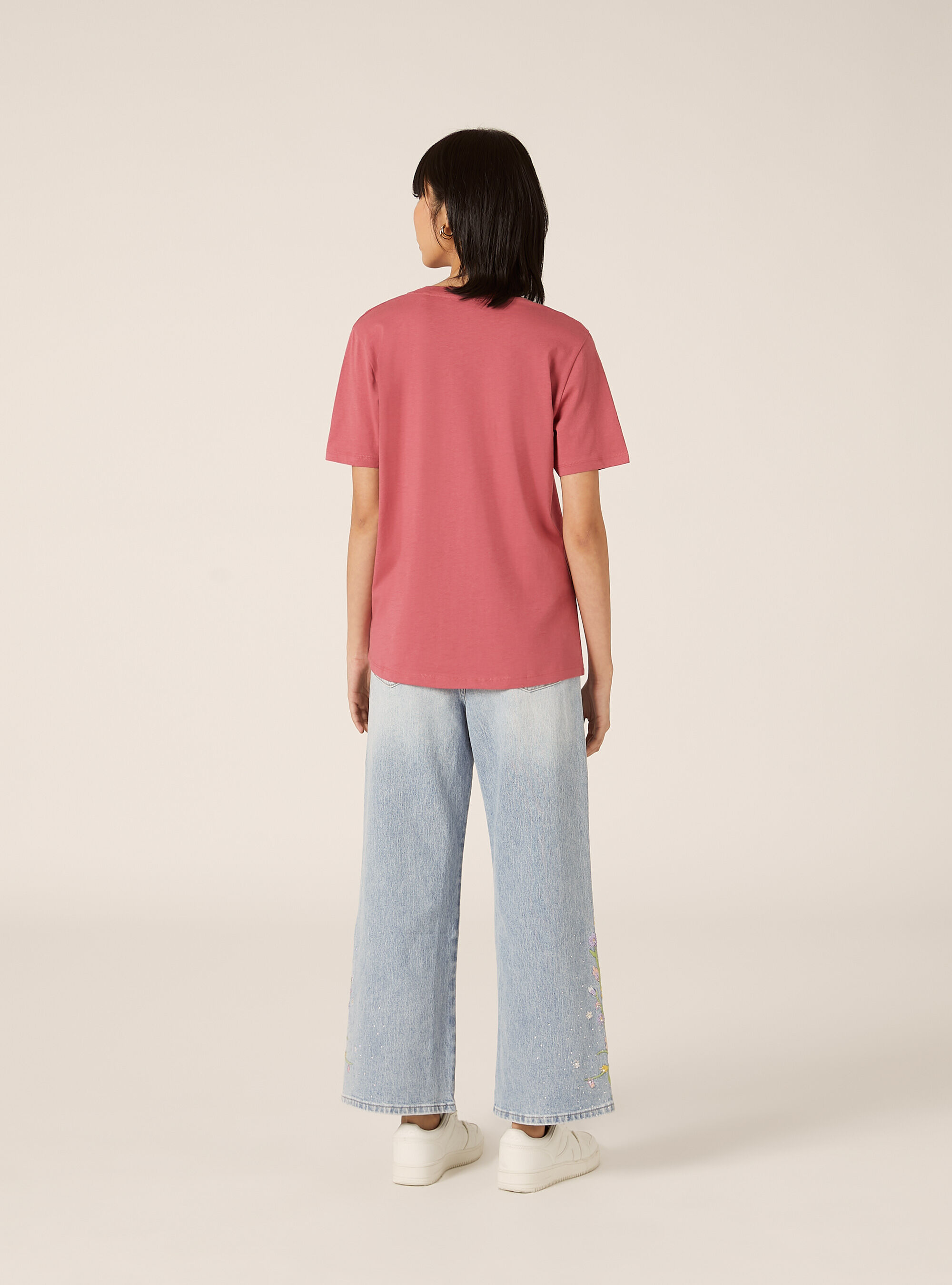Cotton crew neck T-shirt, PK1 PINK DARK