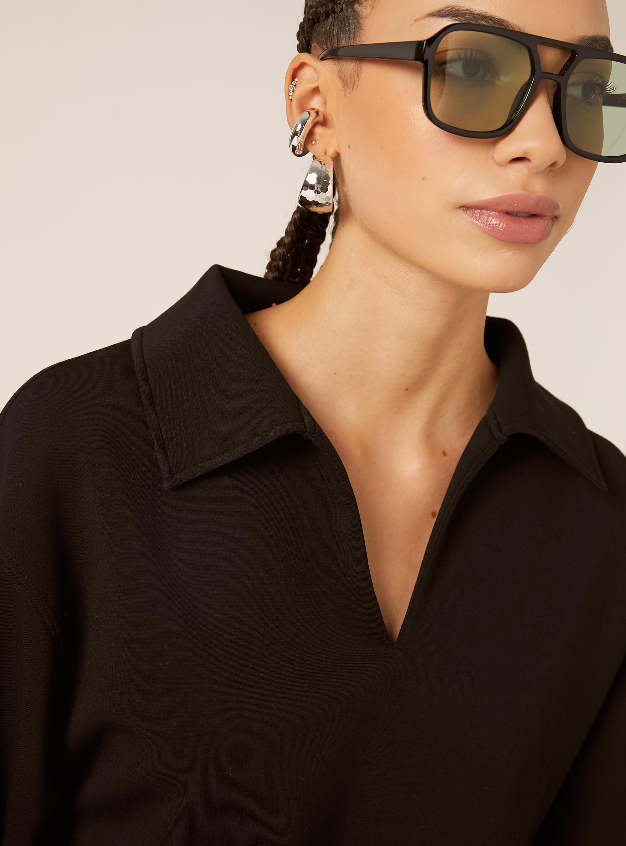 Sweat-shirt &agrave; col polo, BK1 BLACK