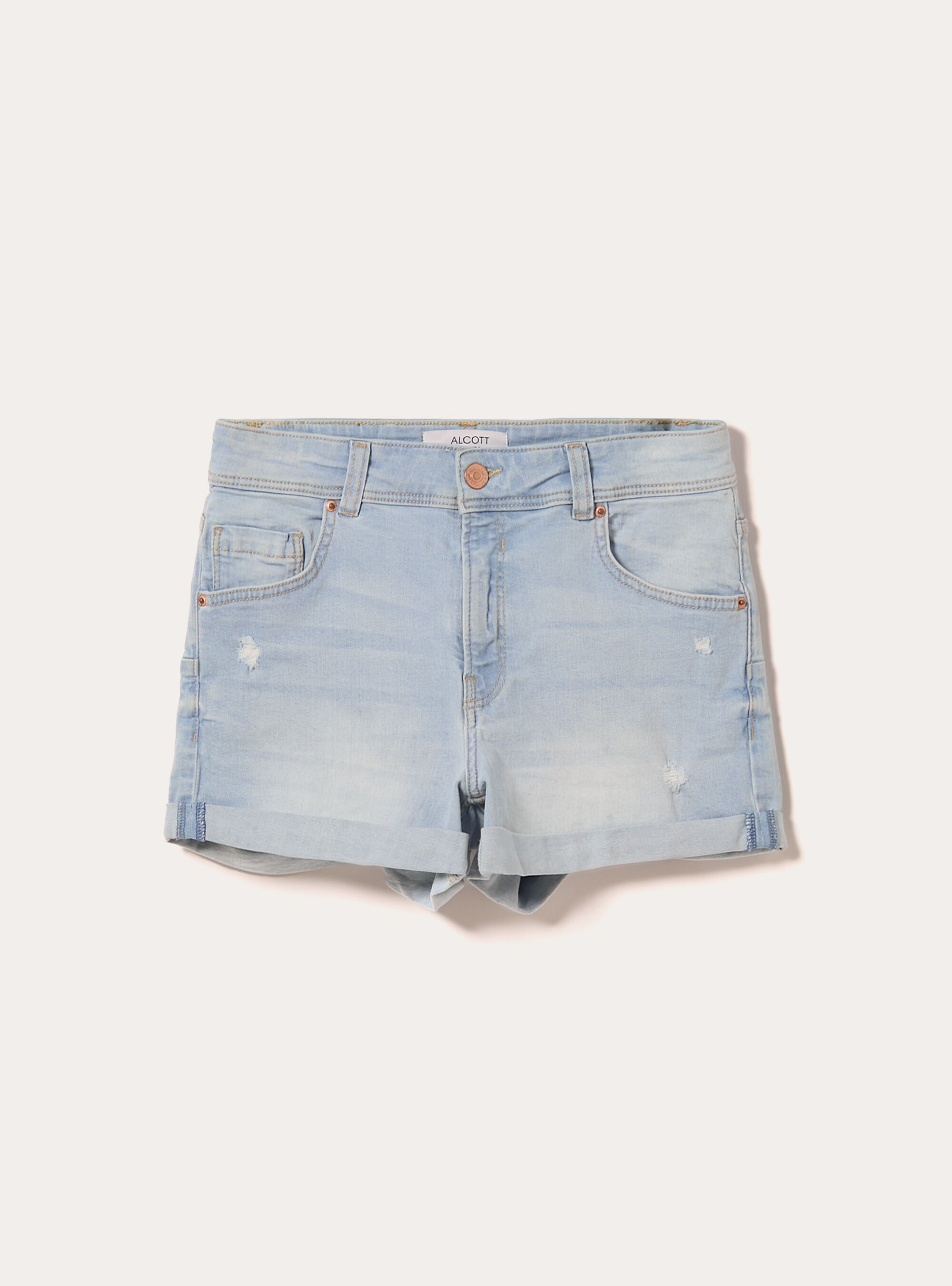 Short en denim stretch slim fit Mom, D006 AZURE