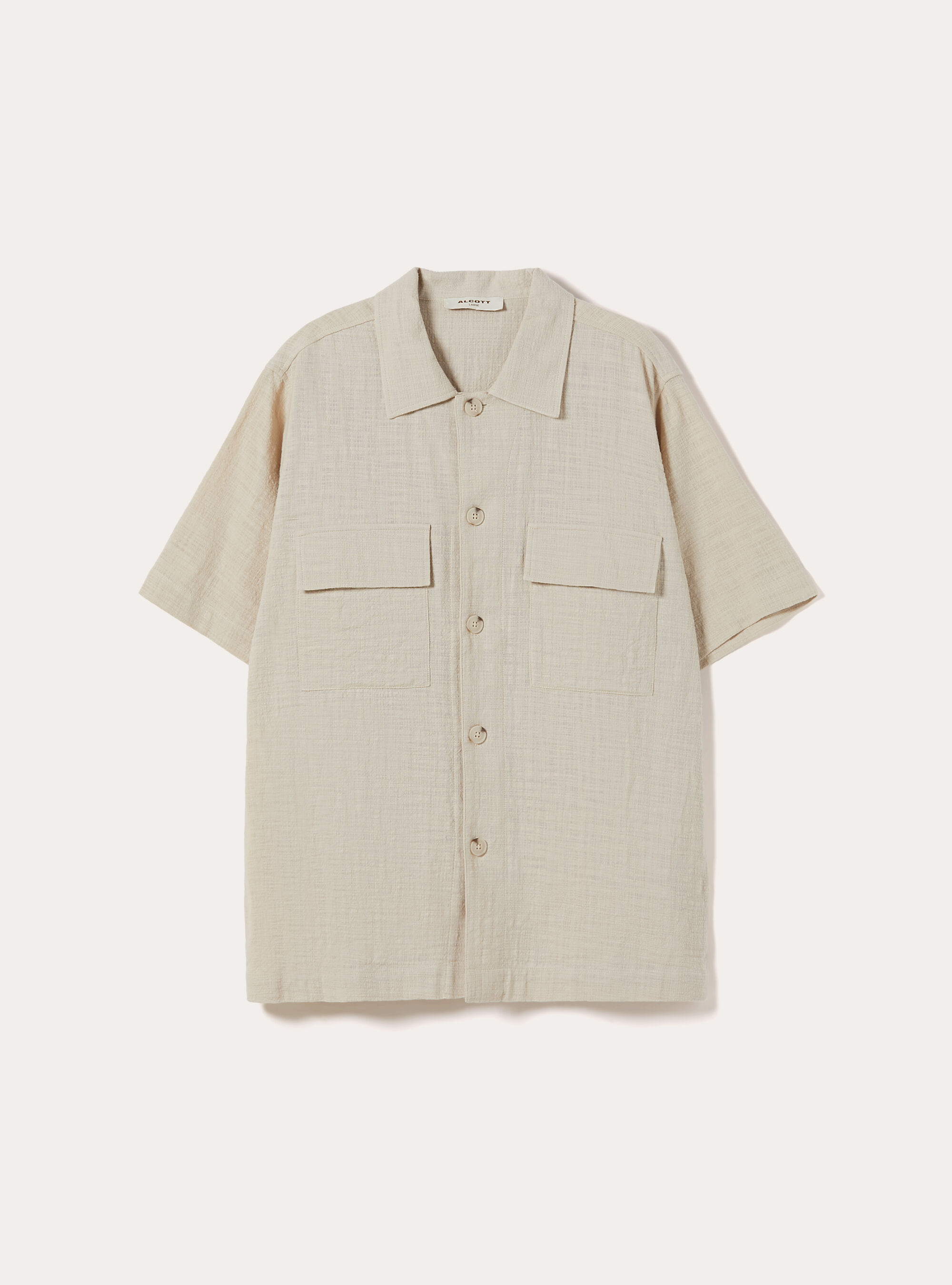Short-Sleeved Cotton Shirt, BG3 BEIGE LIGHT
