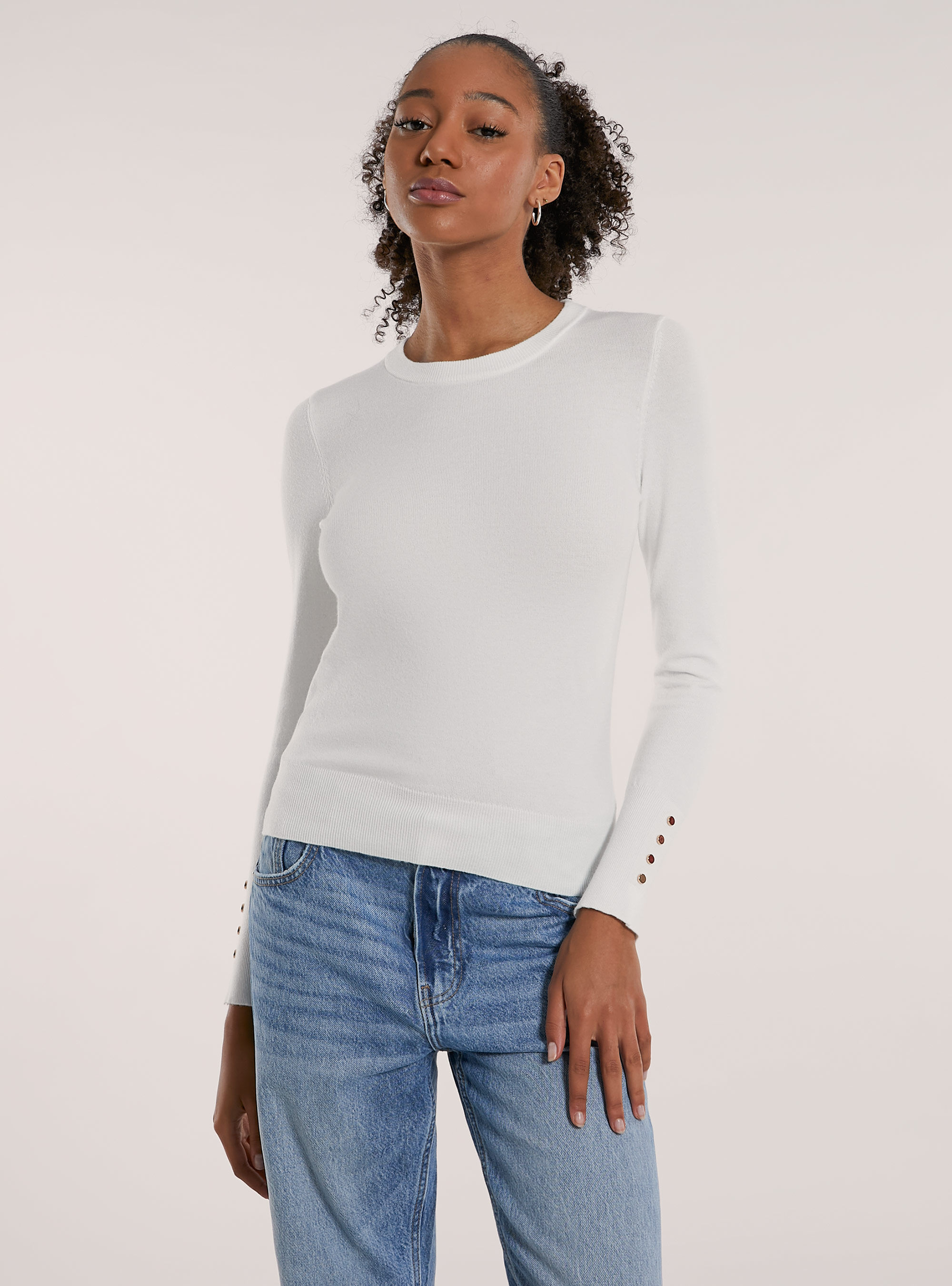 Maglia girocollo con bottoni, WH2 WHITE