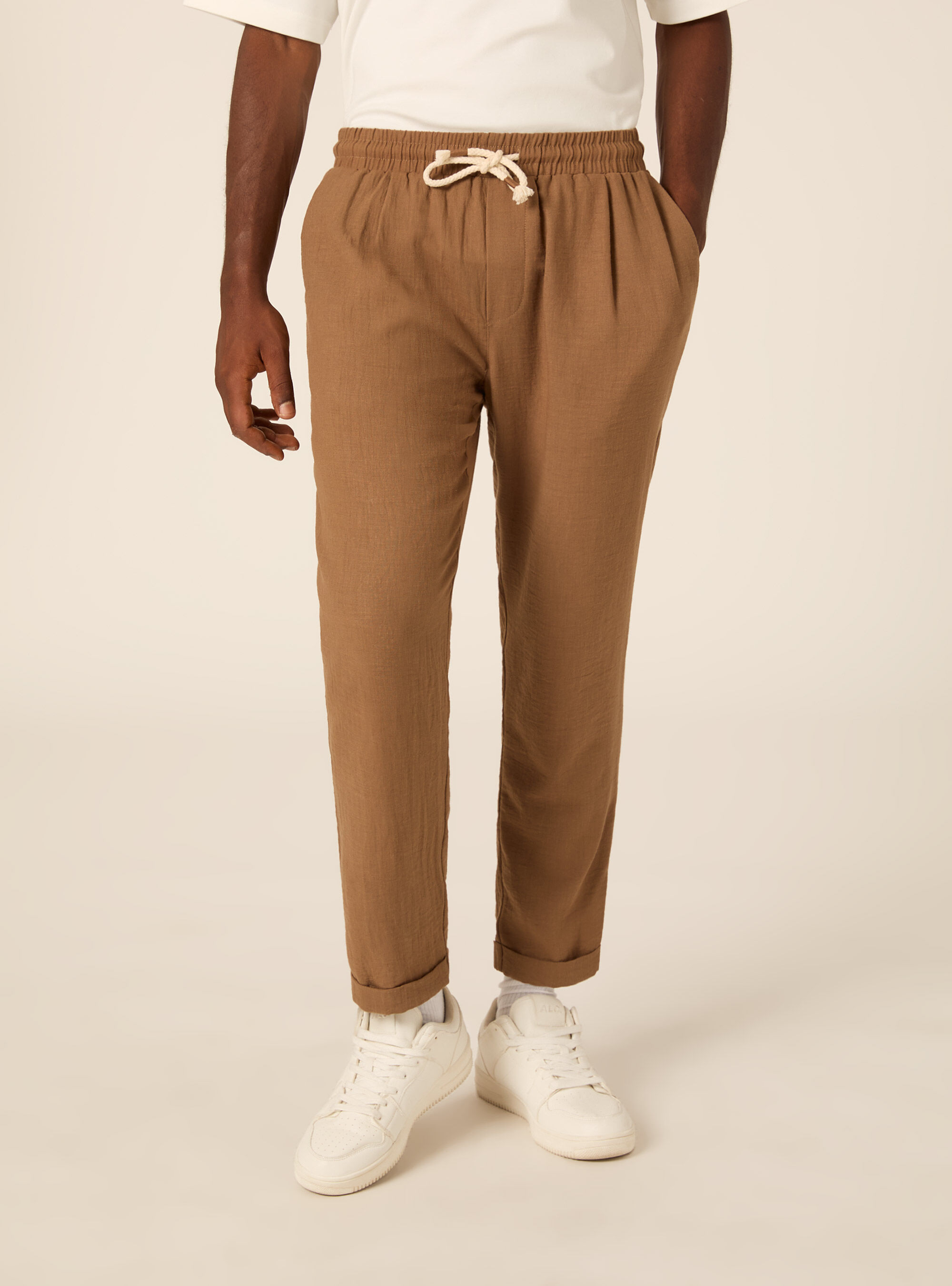 Pantalaccio basico con elastico in vita e coulisse, BR2 BROWN MEDIUM