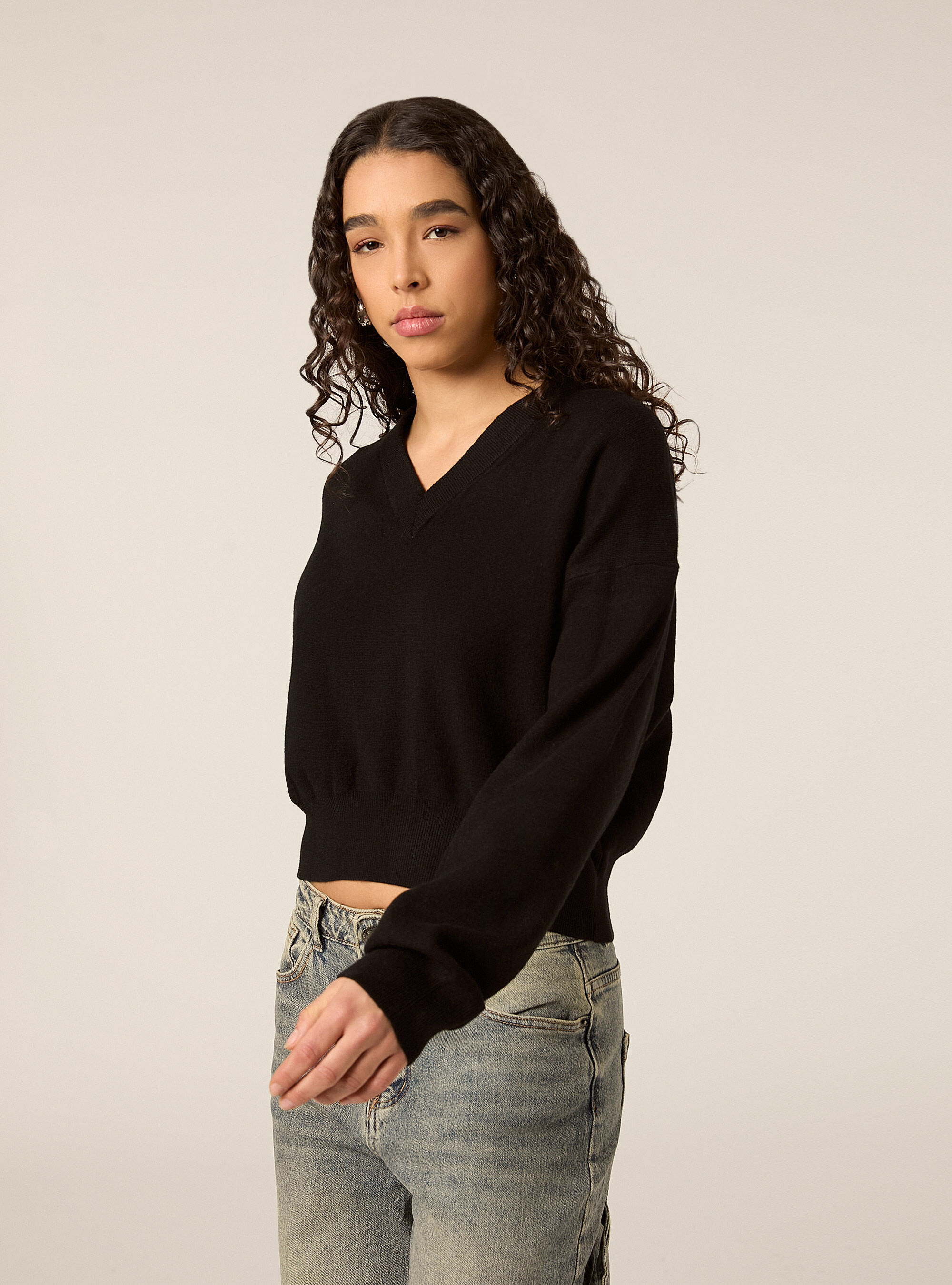 Maglia scollo a v, BK1 BLACK