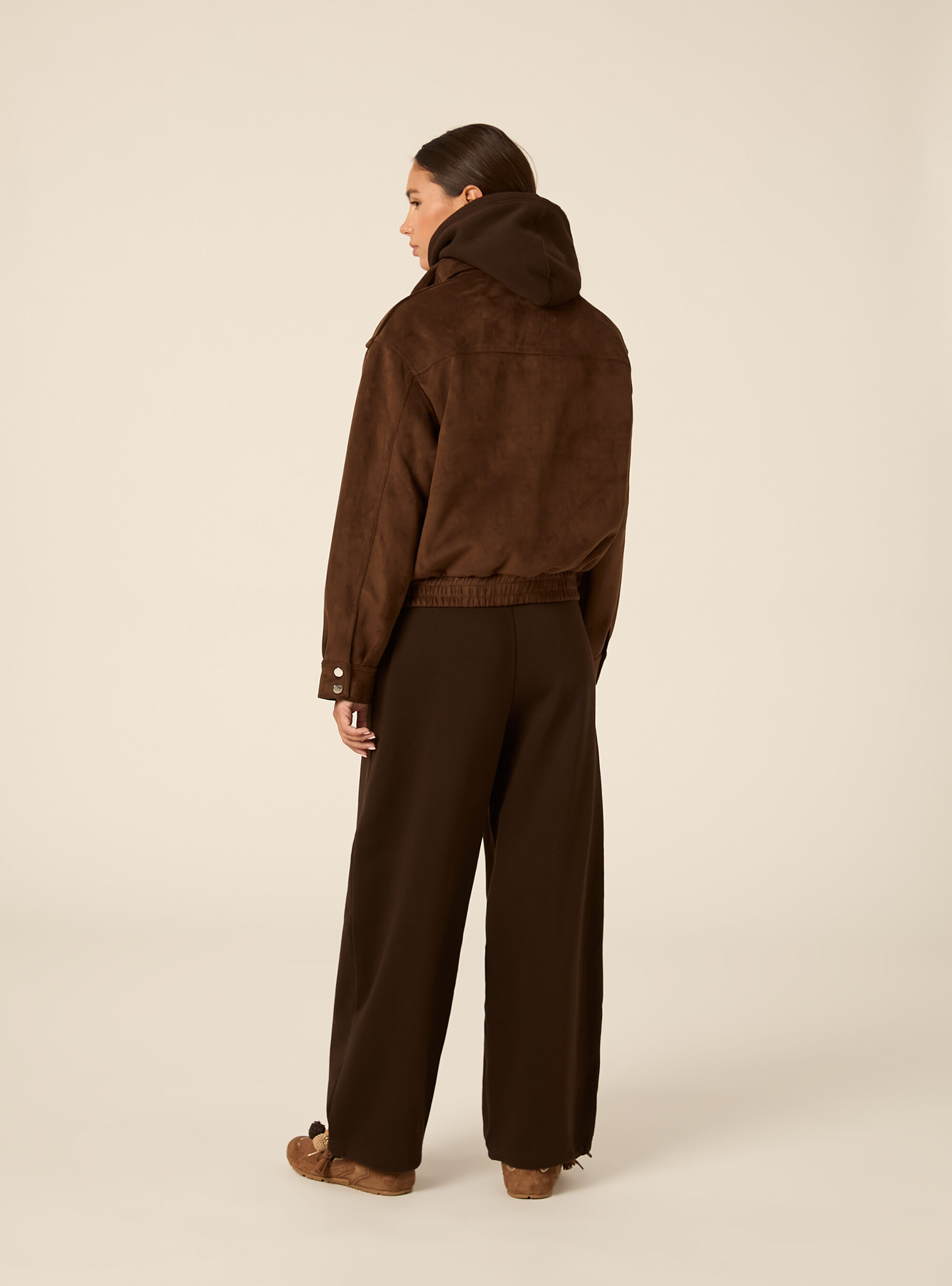 Faux suede jacket with buckle collar, BR2 BROWN MEDIUM