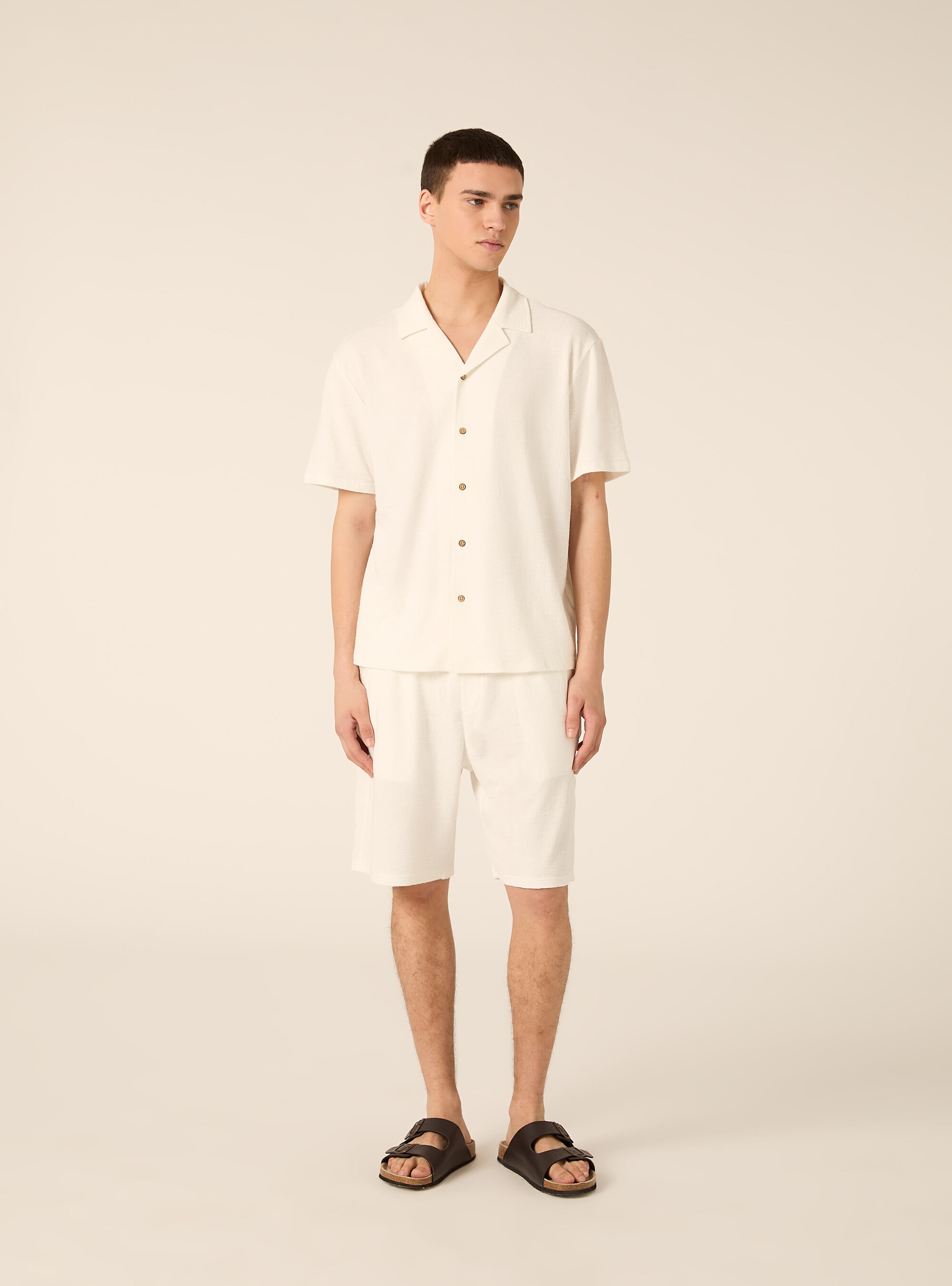 Camicia bowling in jersey texture regular fit, WH2 WHITE