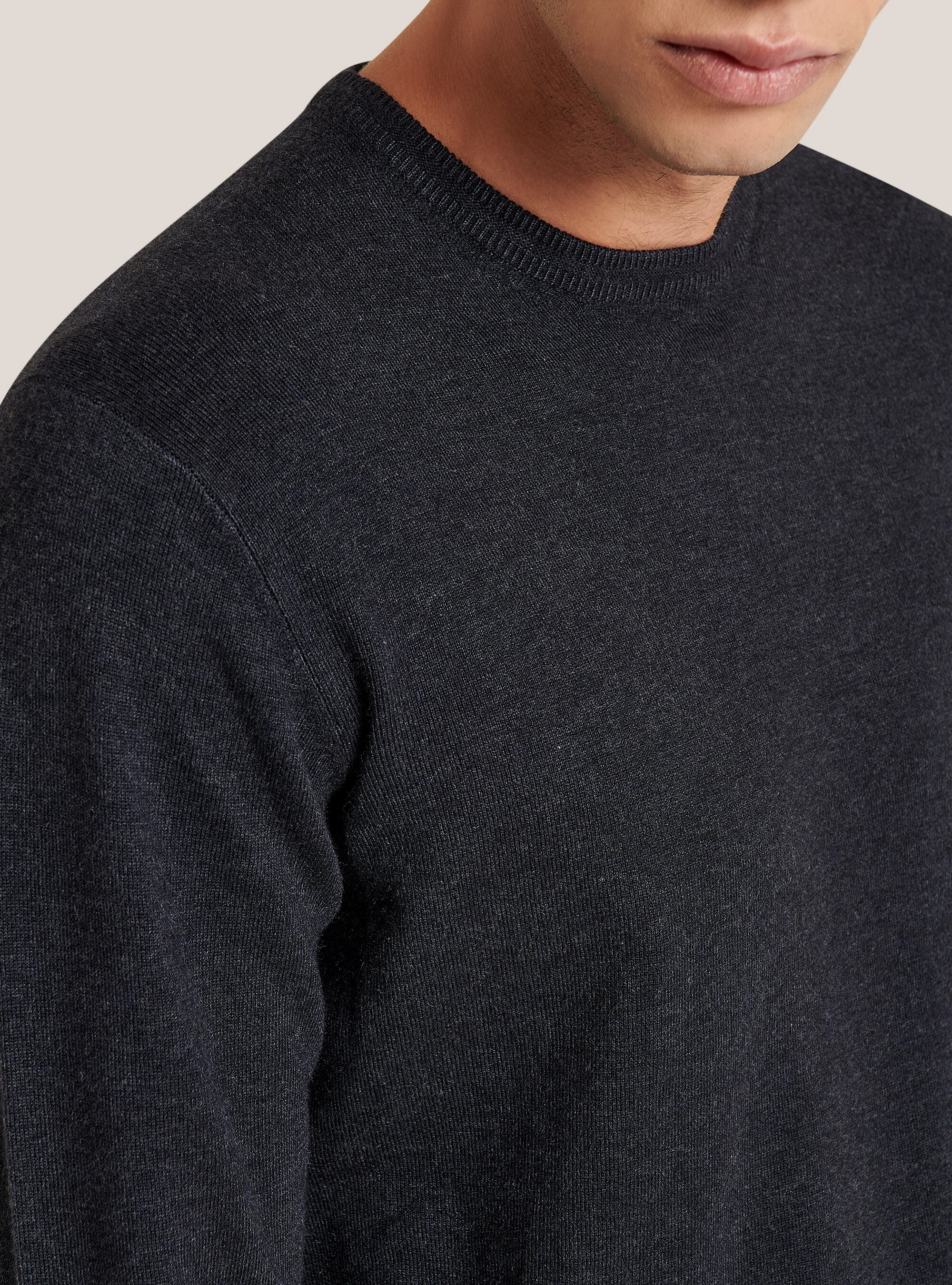 Solid colour crew neck pullover, BLUE MELANGE
