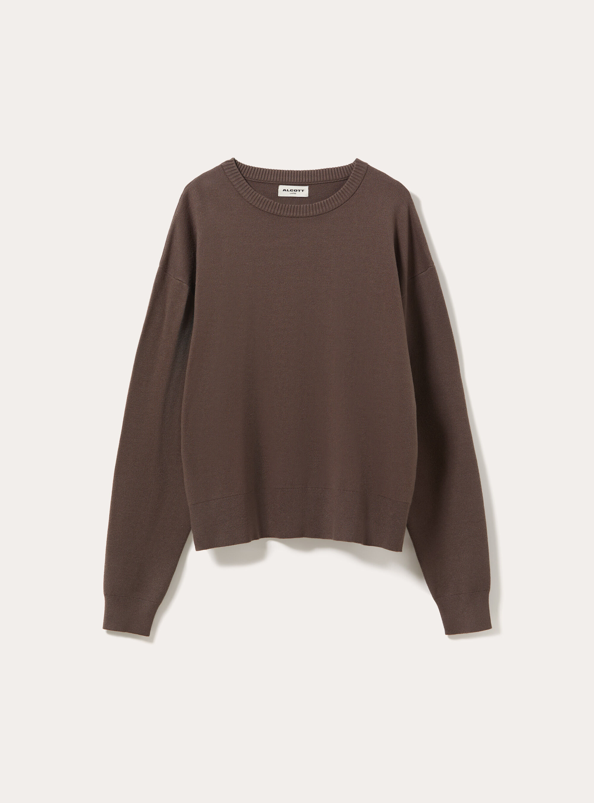 Pull col rond en maille rase avec larges bords cotes, BR2 BROWN MEDIUM