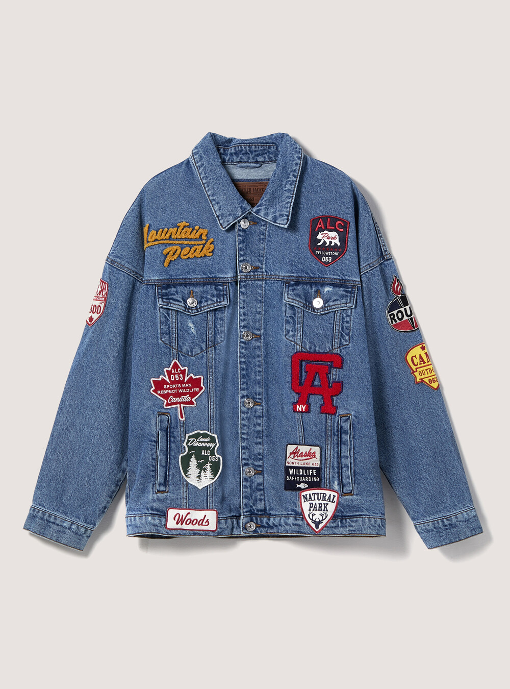 Oversize denim jacket with patches
