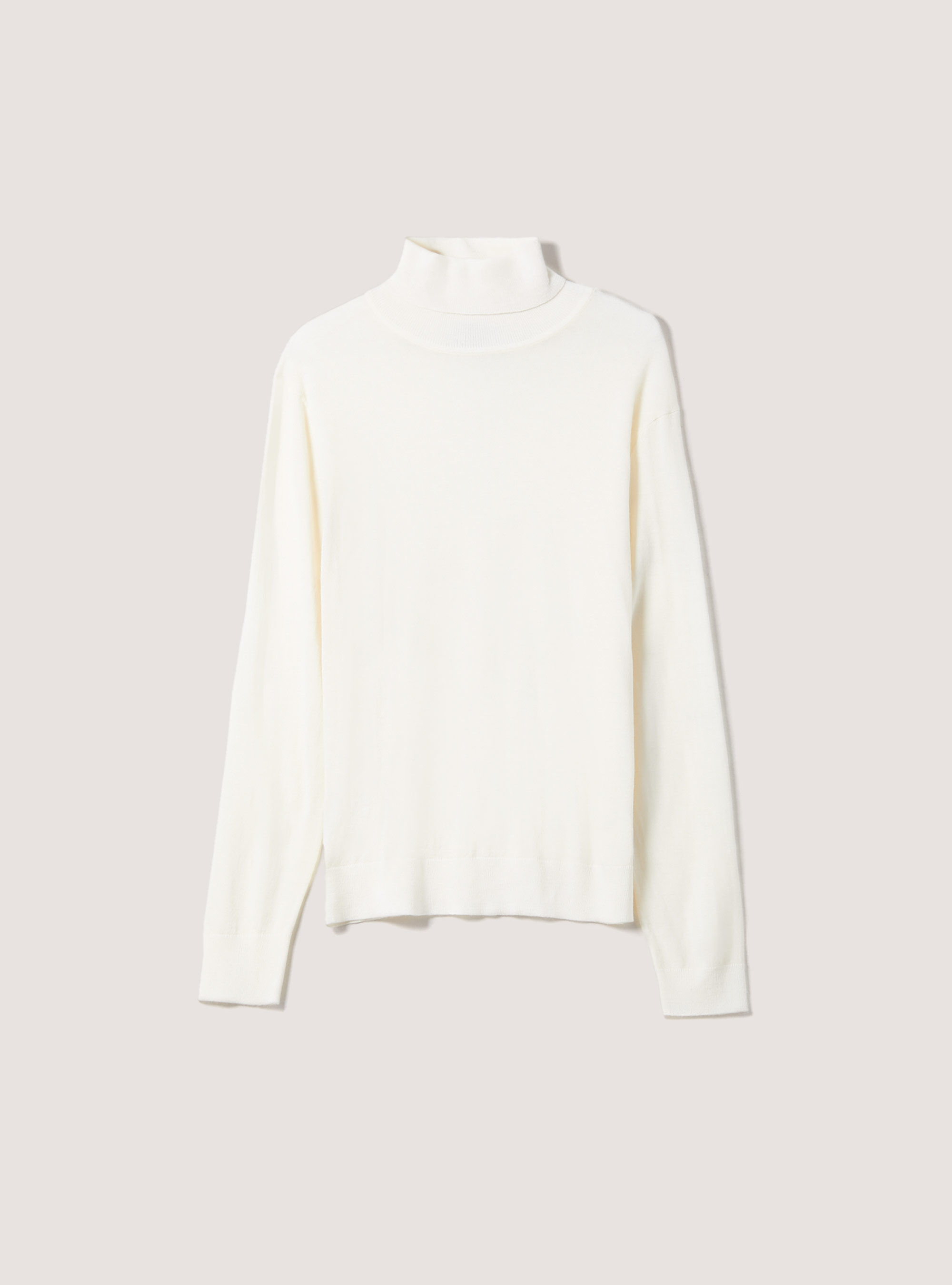 Pullover collo alto  100%  lana merinos, WHITE