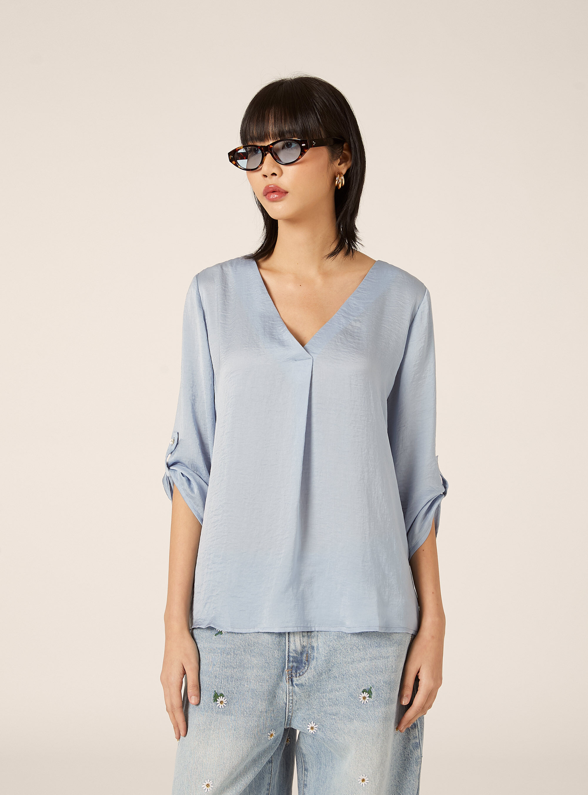 Plain neckline blouse, AZ3 AZURE LIGHT