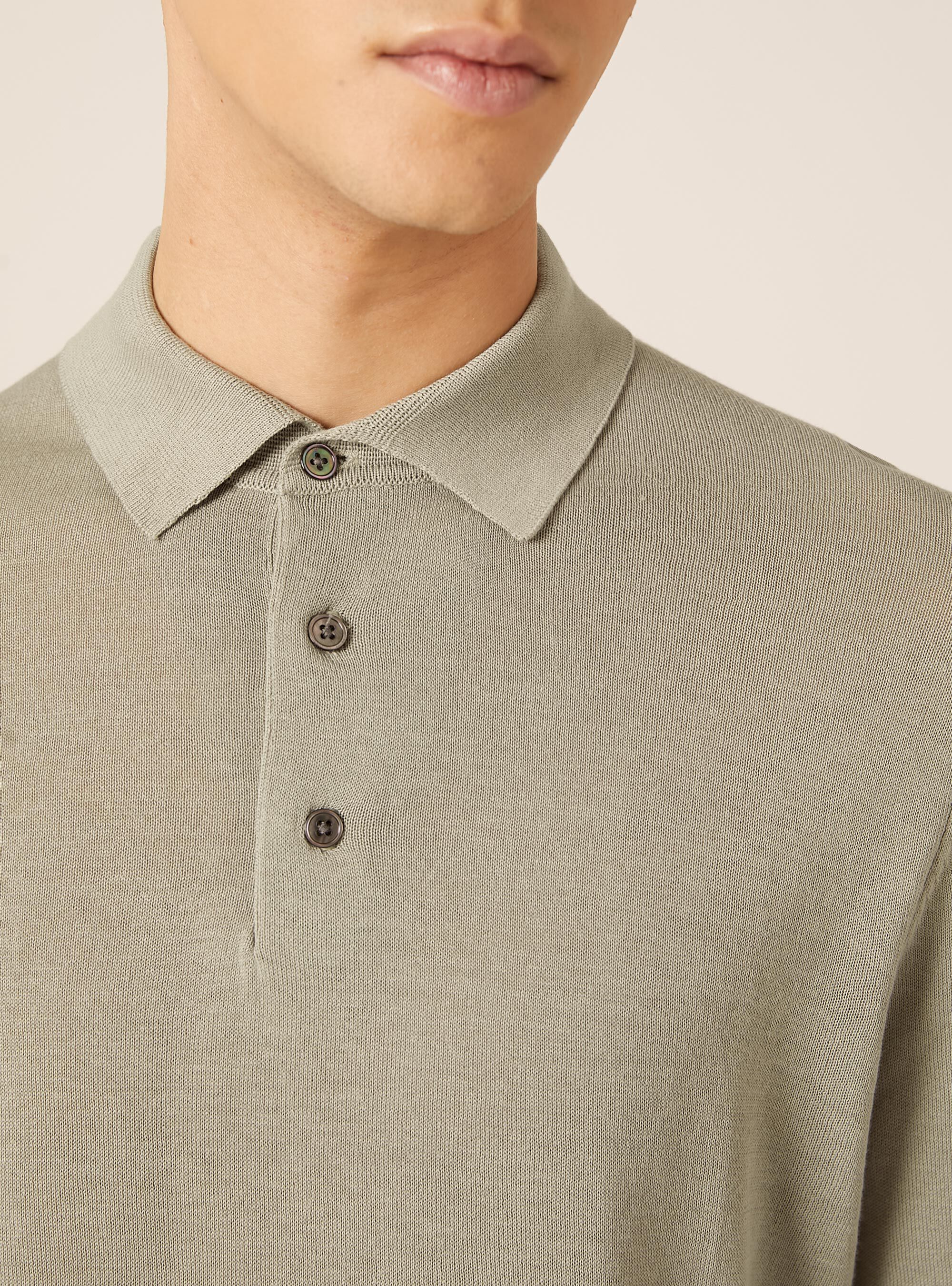 Long-sleeved cotton polo shirt, SG3 SAGE LIGHT