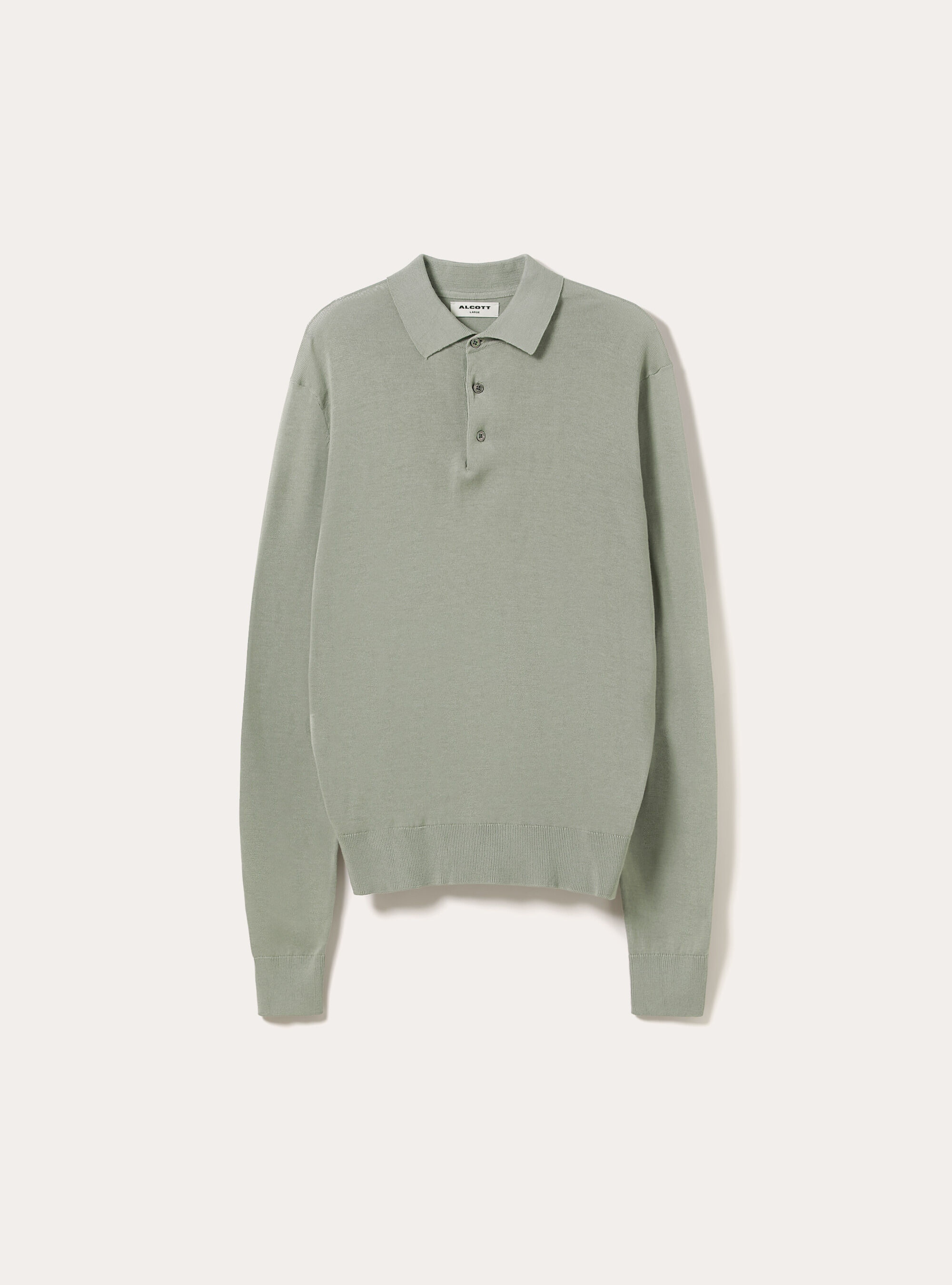 Long-sleeved cotton polo shirt, SG3 SAGE LIGHT