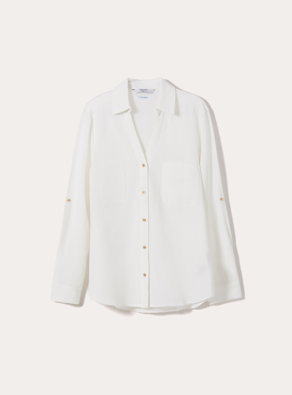 Linen-blend shirt with a V-neck, WH2 WHITE
