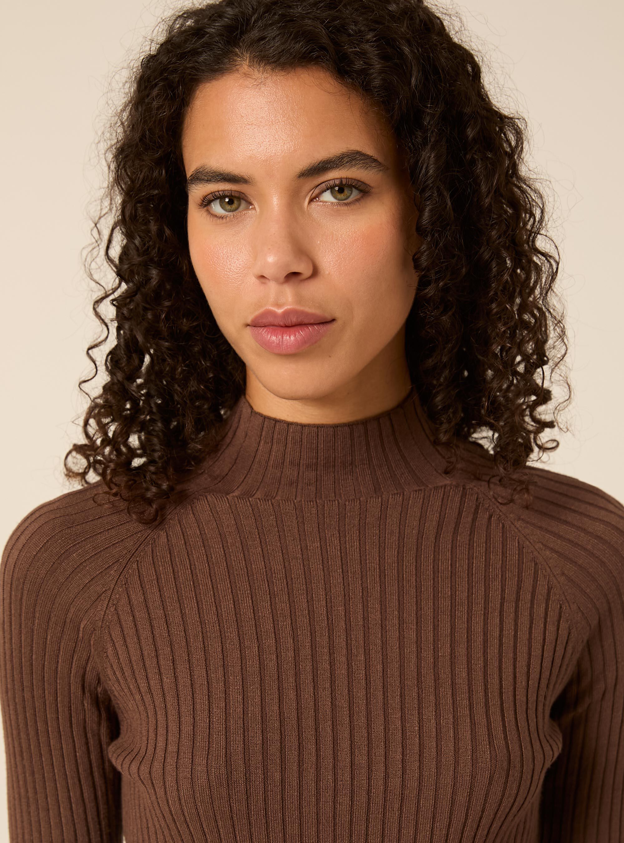 Ribbed mock neck jumper with raglan sleeves, BR2 BROWN MEDIUM
