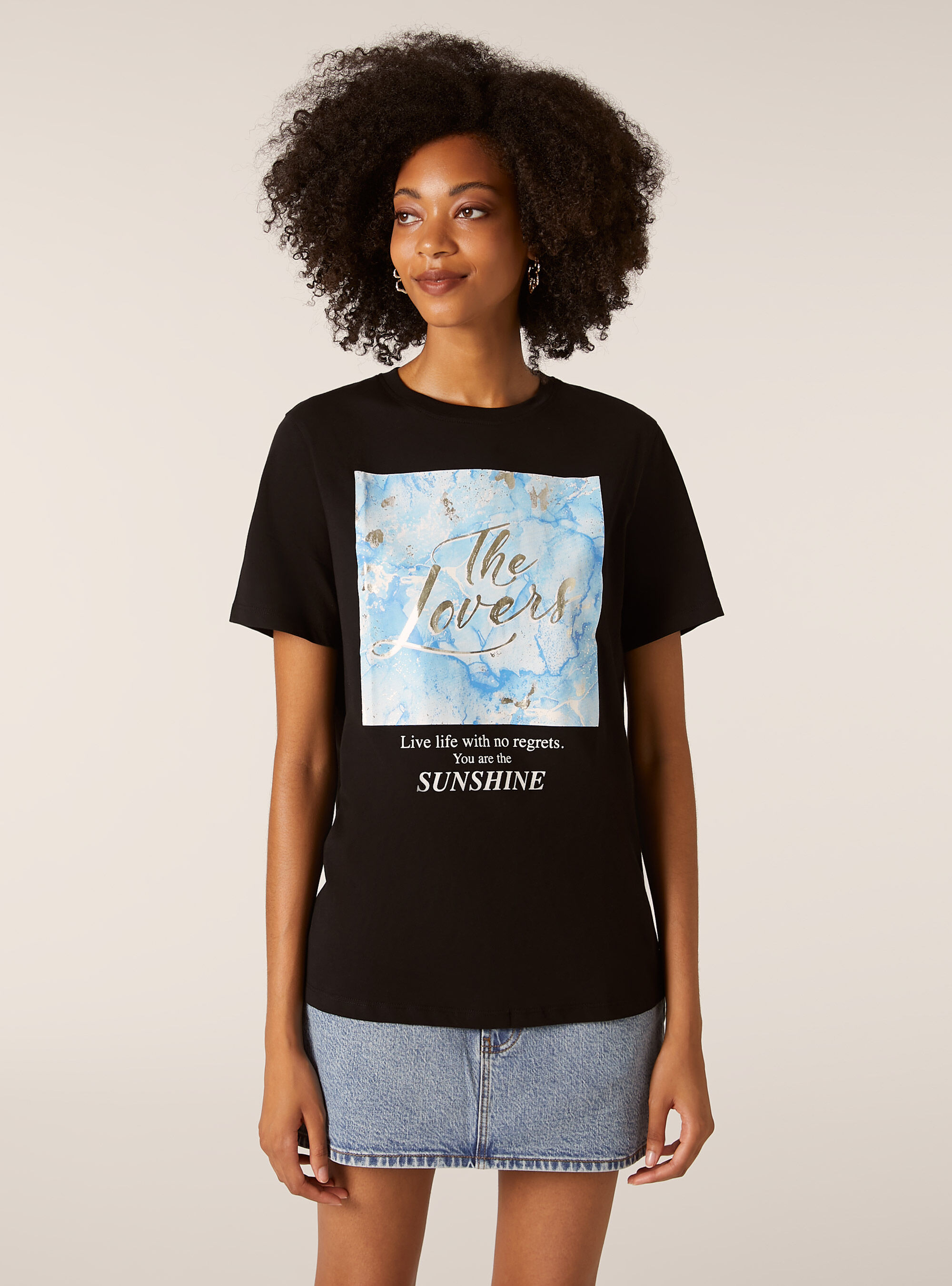 Metallic print t-shirt, BK1 BLACK