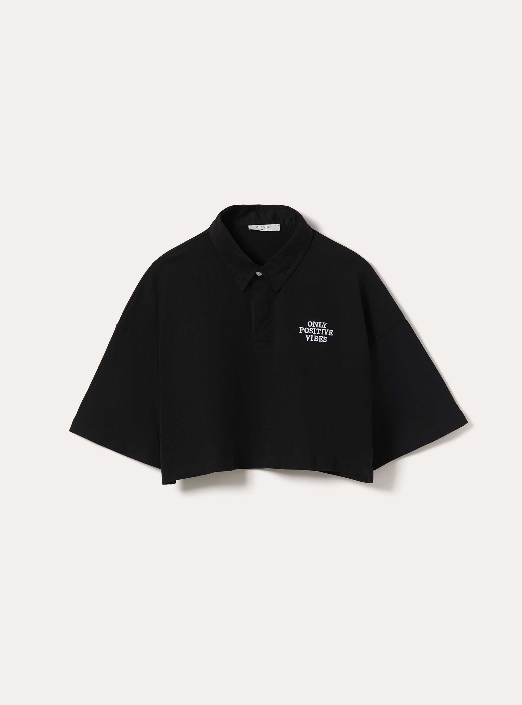 Polo crop tinta unita con ricamo, BK1 BLACK