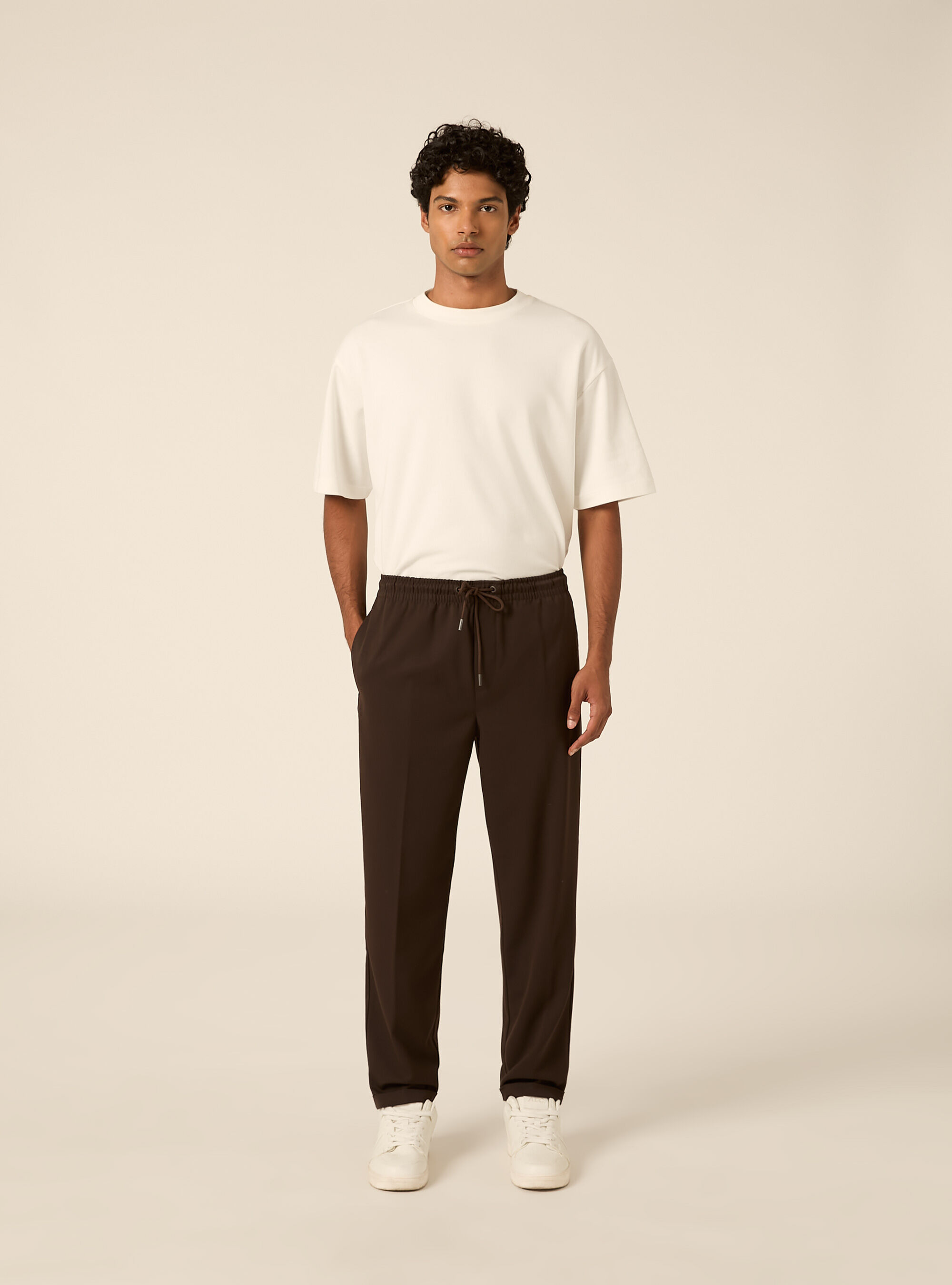 Tailored jogger trousers with elasticated drawstring waist, BR1 BROWN DARK