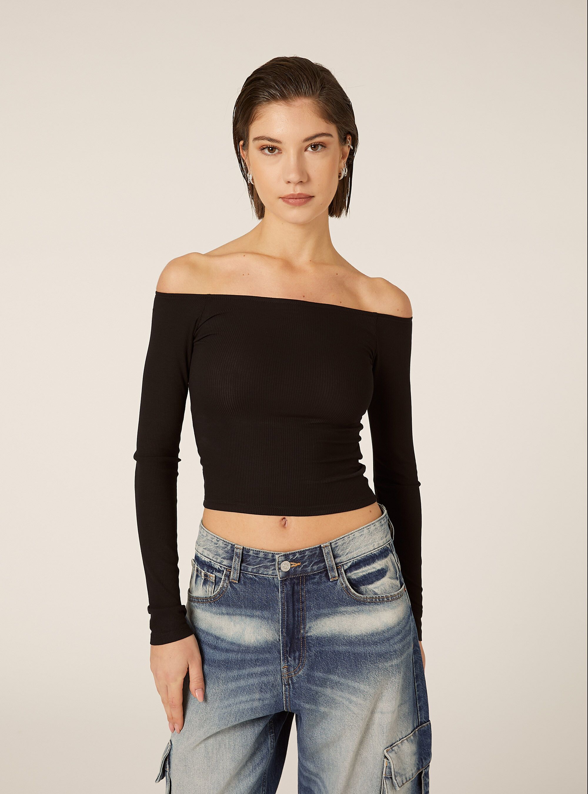 Maglia maniche lunghe scollo bardot